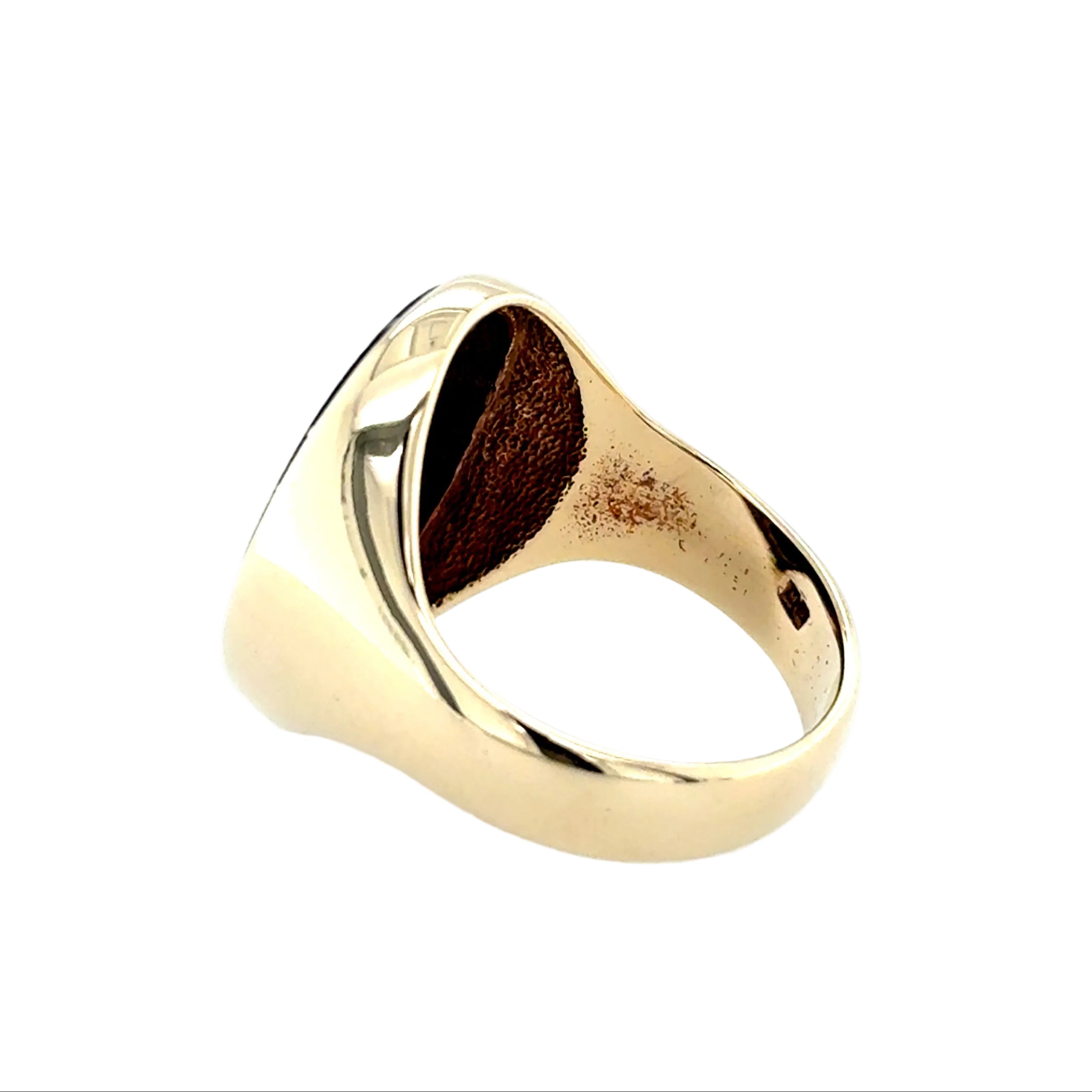 9ct Yellow Gold Oval Black Onyx Signet Ring Vintage London 1975