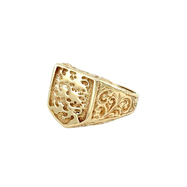 9ct Yellow Gold England Three Lions Shield Signet Ring - 5.20g