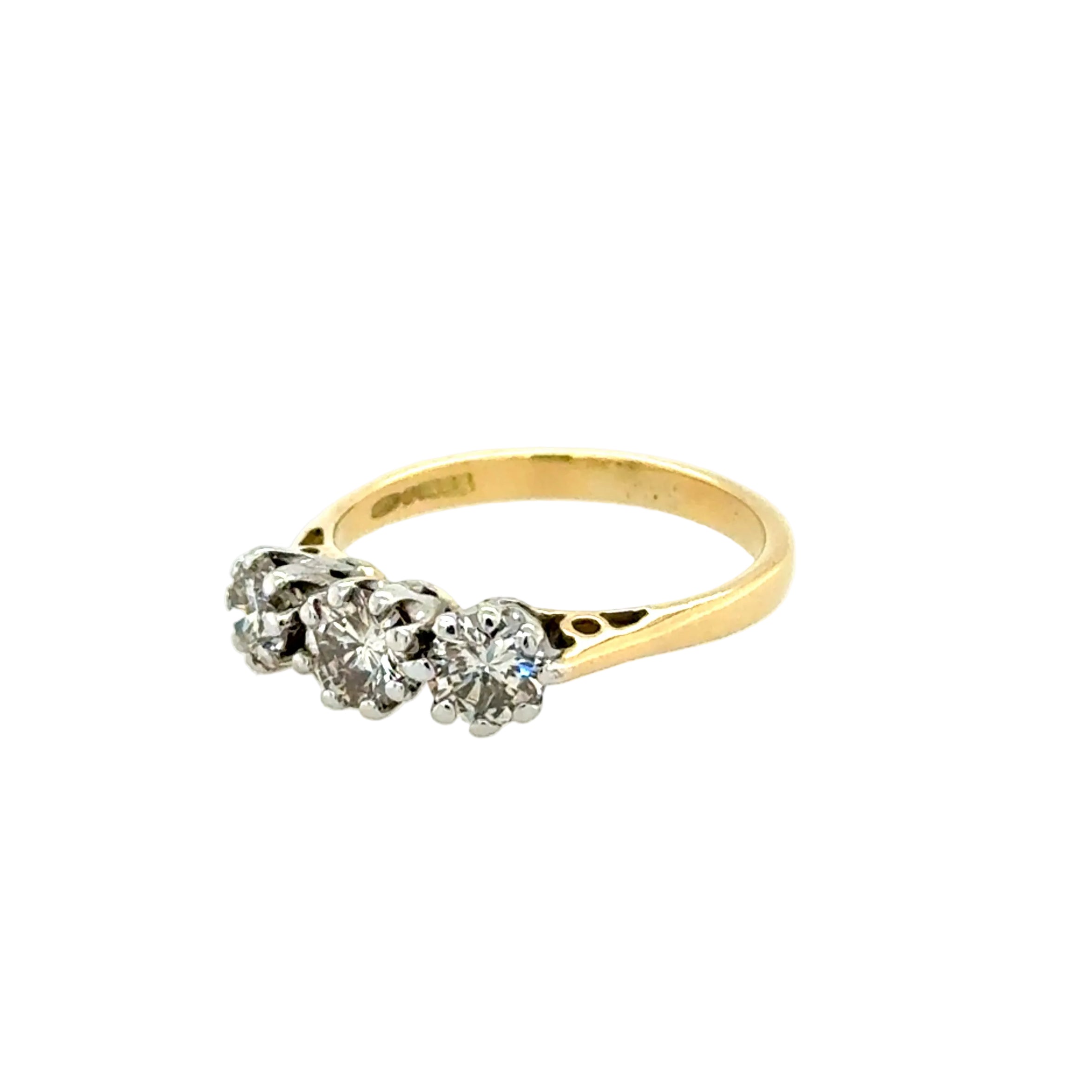 Vintage 1.00ct Diamond Three Stone Ring 18ct Yellow Gold Birmingham 1995