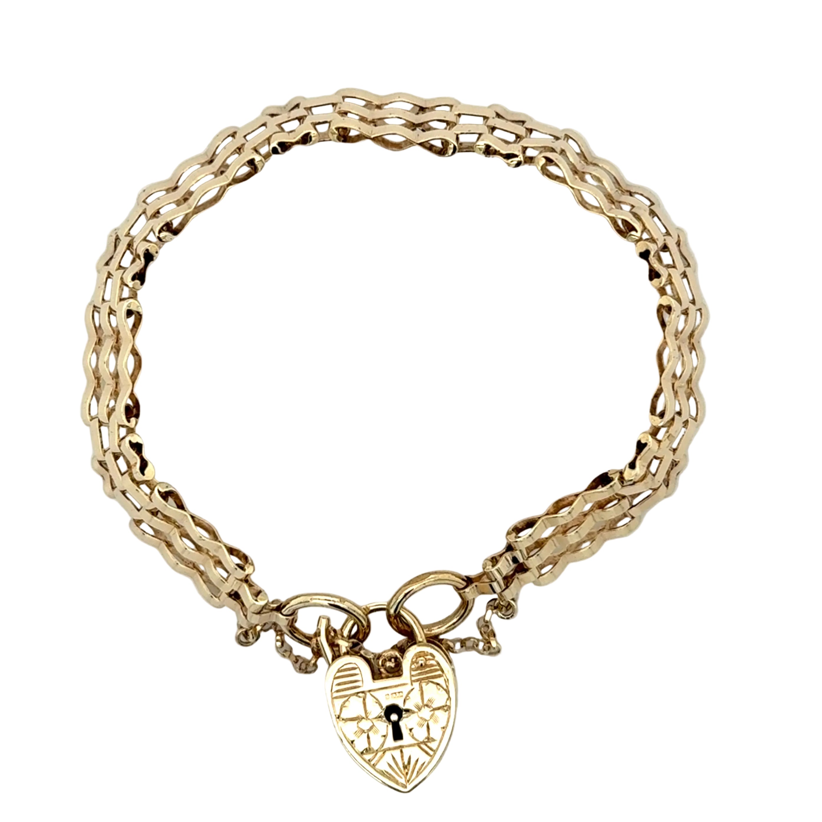 9ct Yellow Gold 7.5"/18.75cm Three Bar Crimped Gate Bracelet - 13.34g