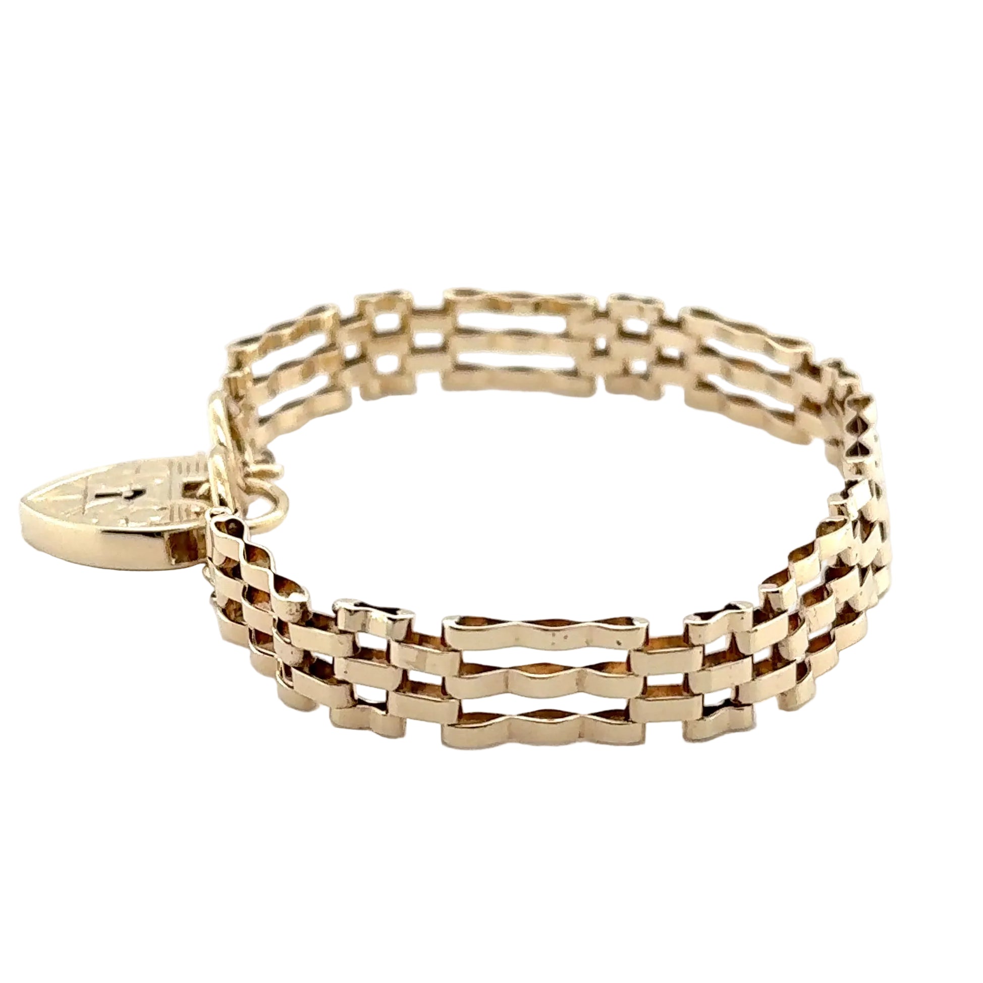 9ct Yellow Gold 7.5"/18.75cm Three Bar Crimped Gate Bracelet - 13.34g