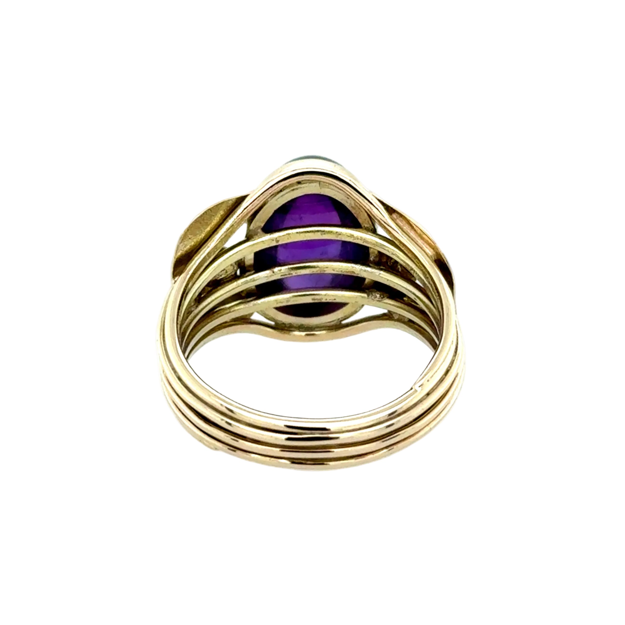 Cabochon Amethyst & 9ct Yellow Gold Unusual Handmade Ring Edinburgh 1992
