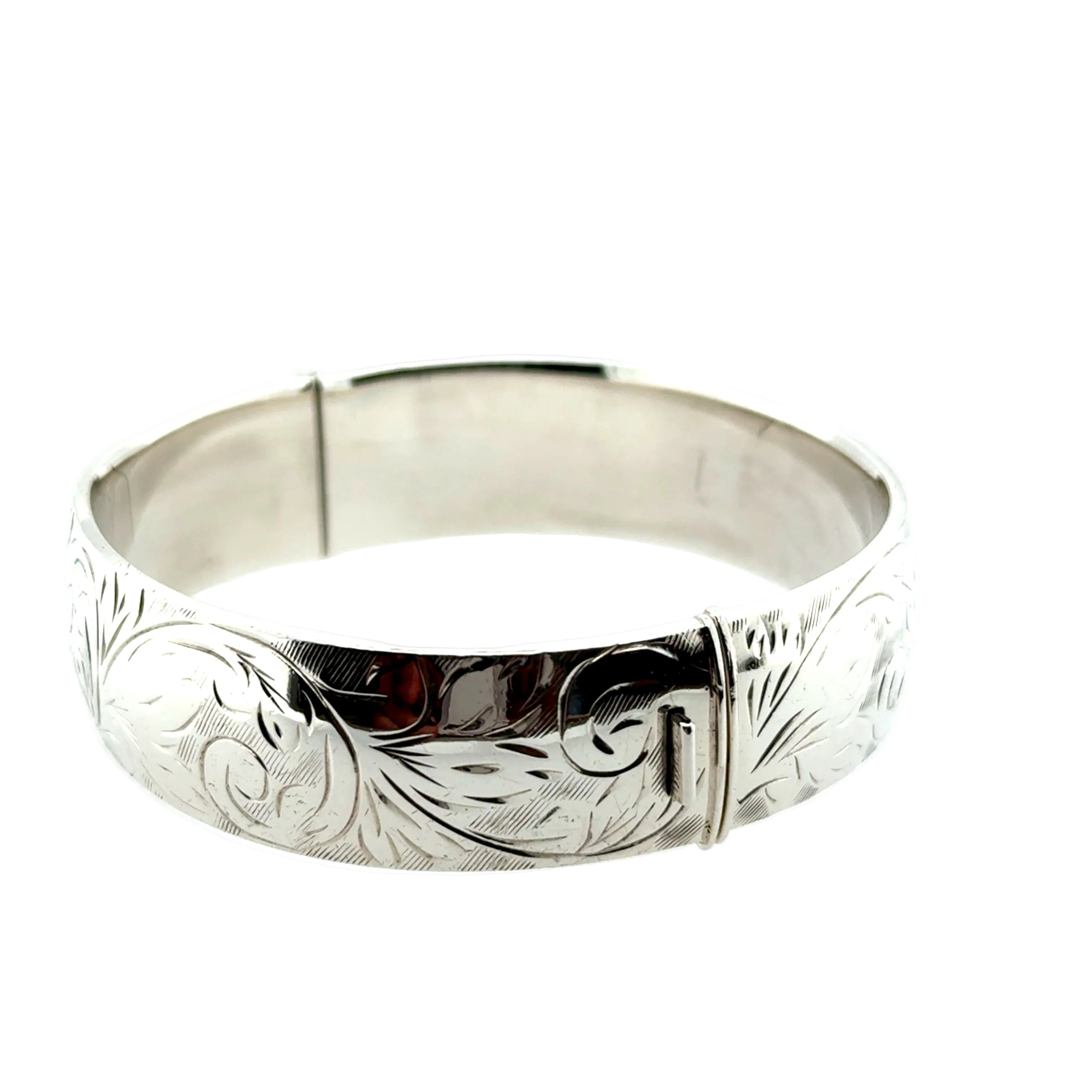 Vintage Sterling Silver Engraved Cuff Bangle Birmingham 1975