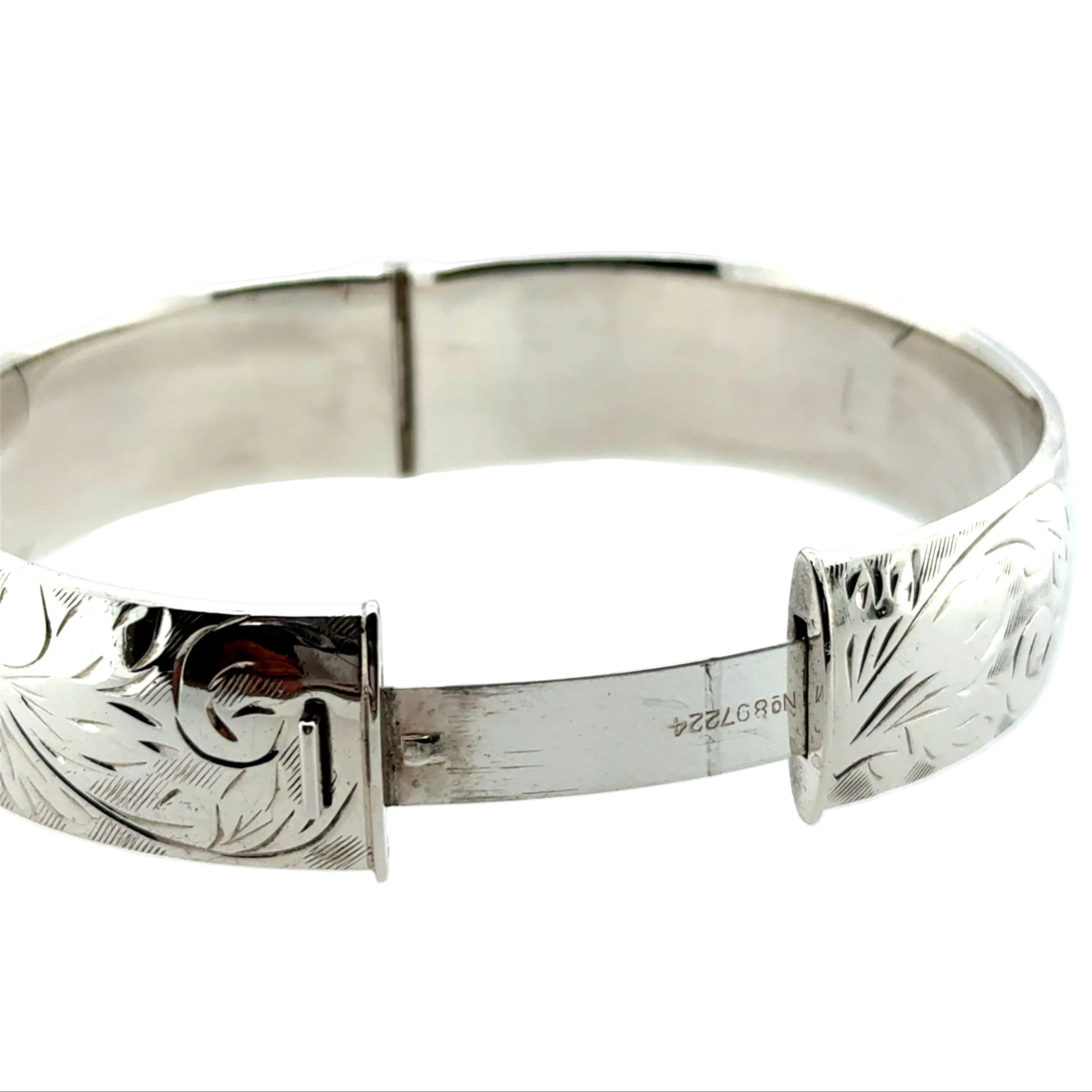 Vintage Sterling Silver Engraved Cuff Bangle Birmingham 1975