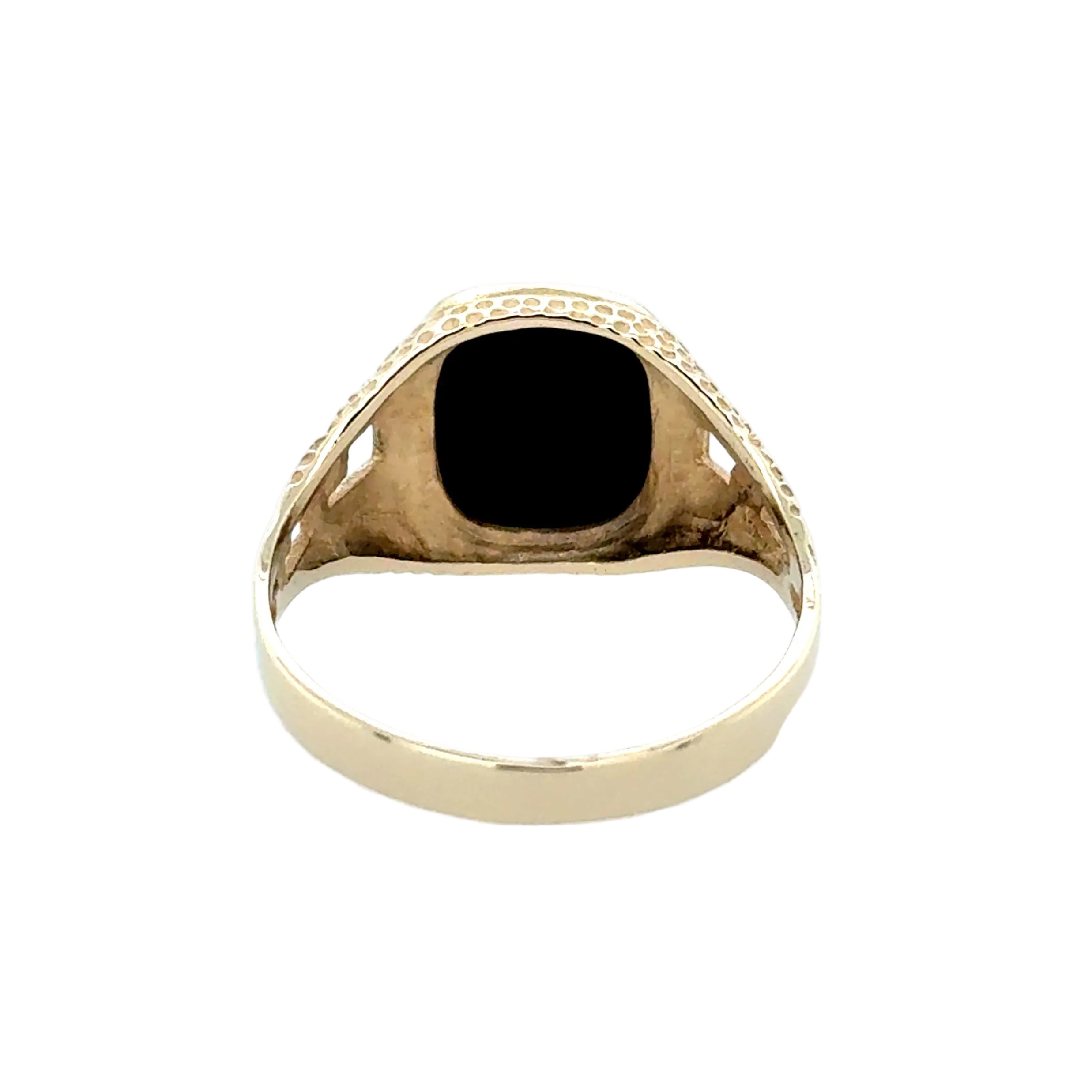9ct Yellow Gold Black Onyx Cushion Signet Ring Size U