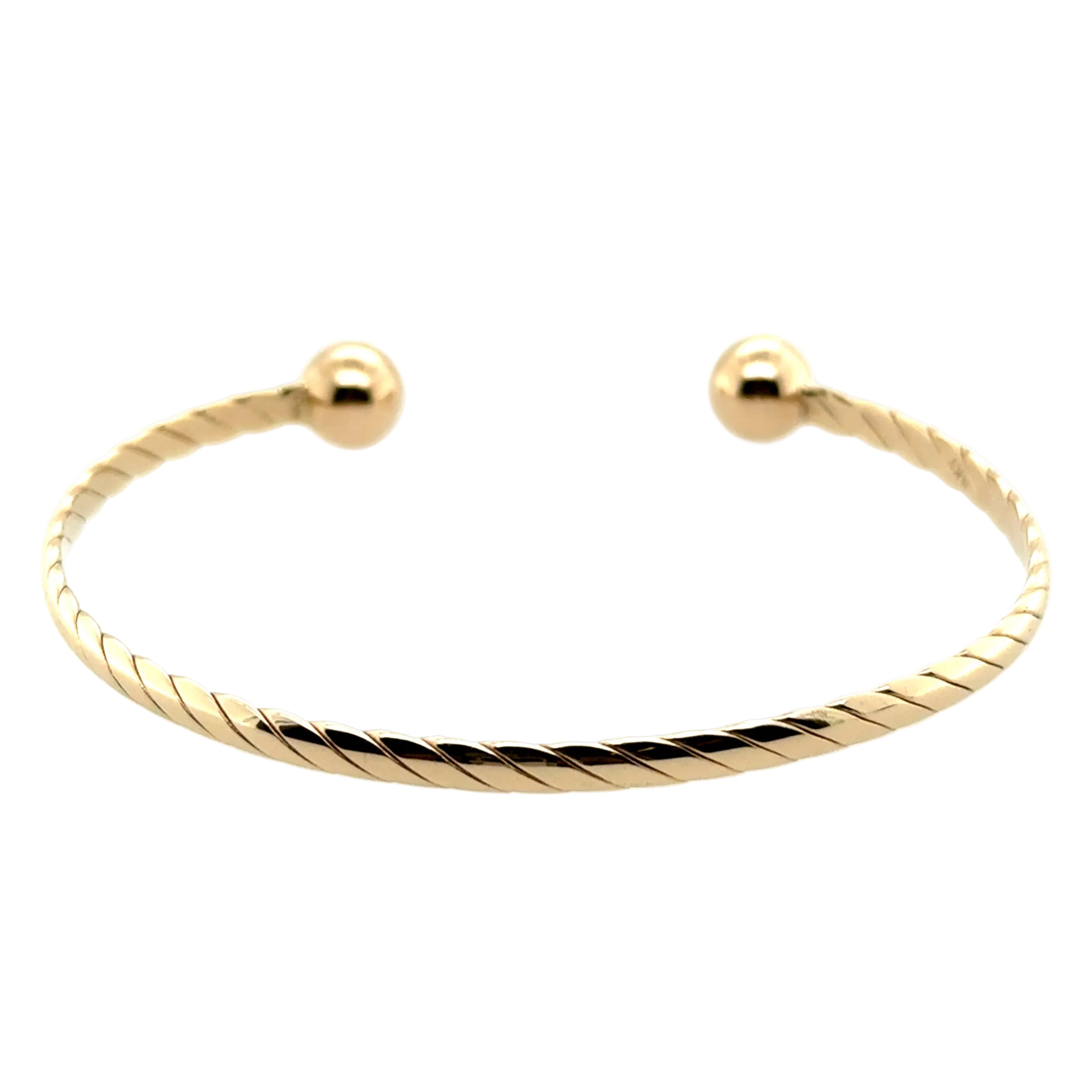 9ct Yellow Gold 7"/17.50cm Plaited Solid Torque Bangle - 7.20g