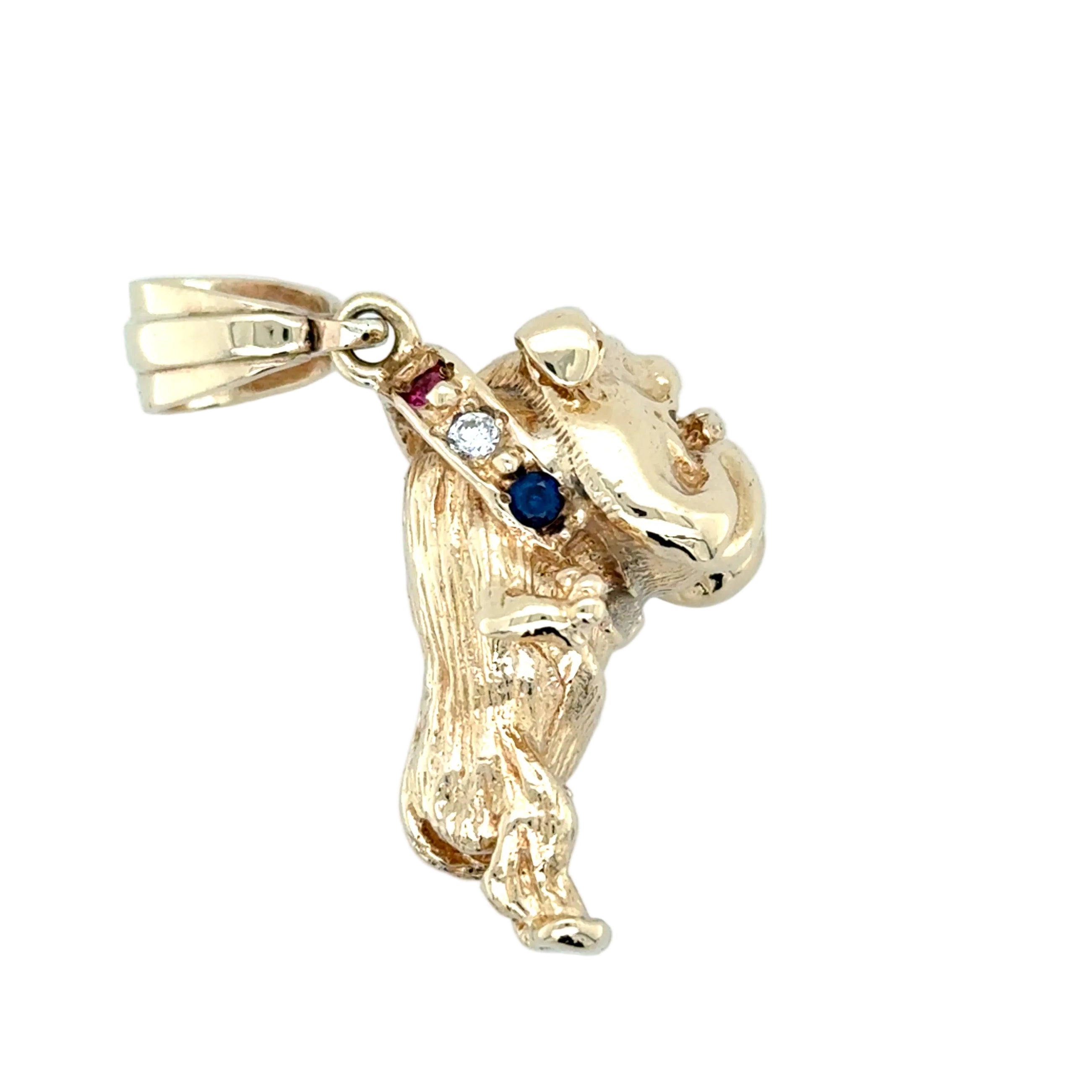 9ct Yellow Gold Solid Stone Set Bulldog Pendant - 17.06g