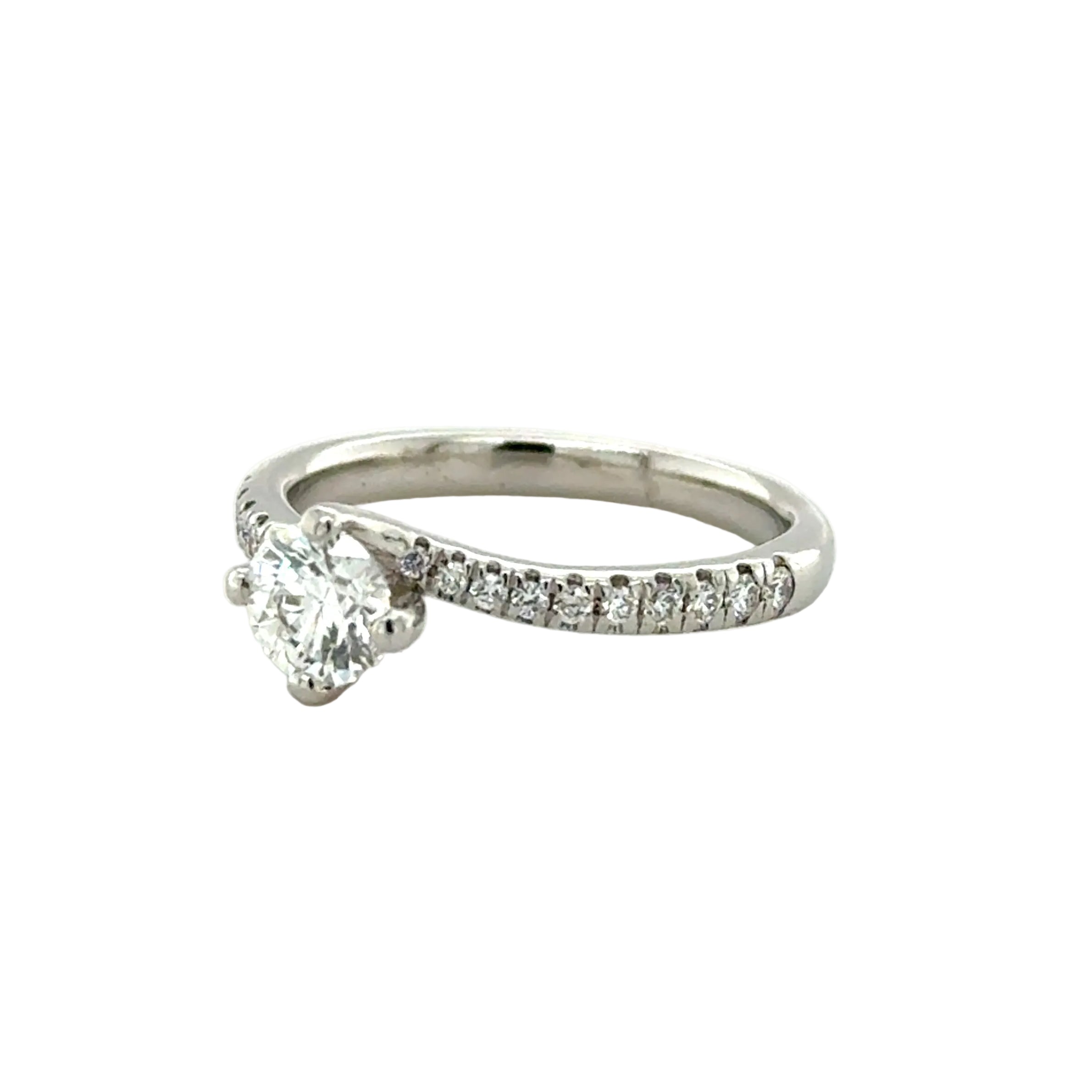 Platinum 0.52ct Round Brilliant Cut Diamond Single Stone Twist Ring GIA Certified