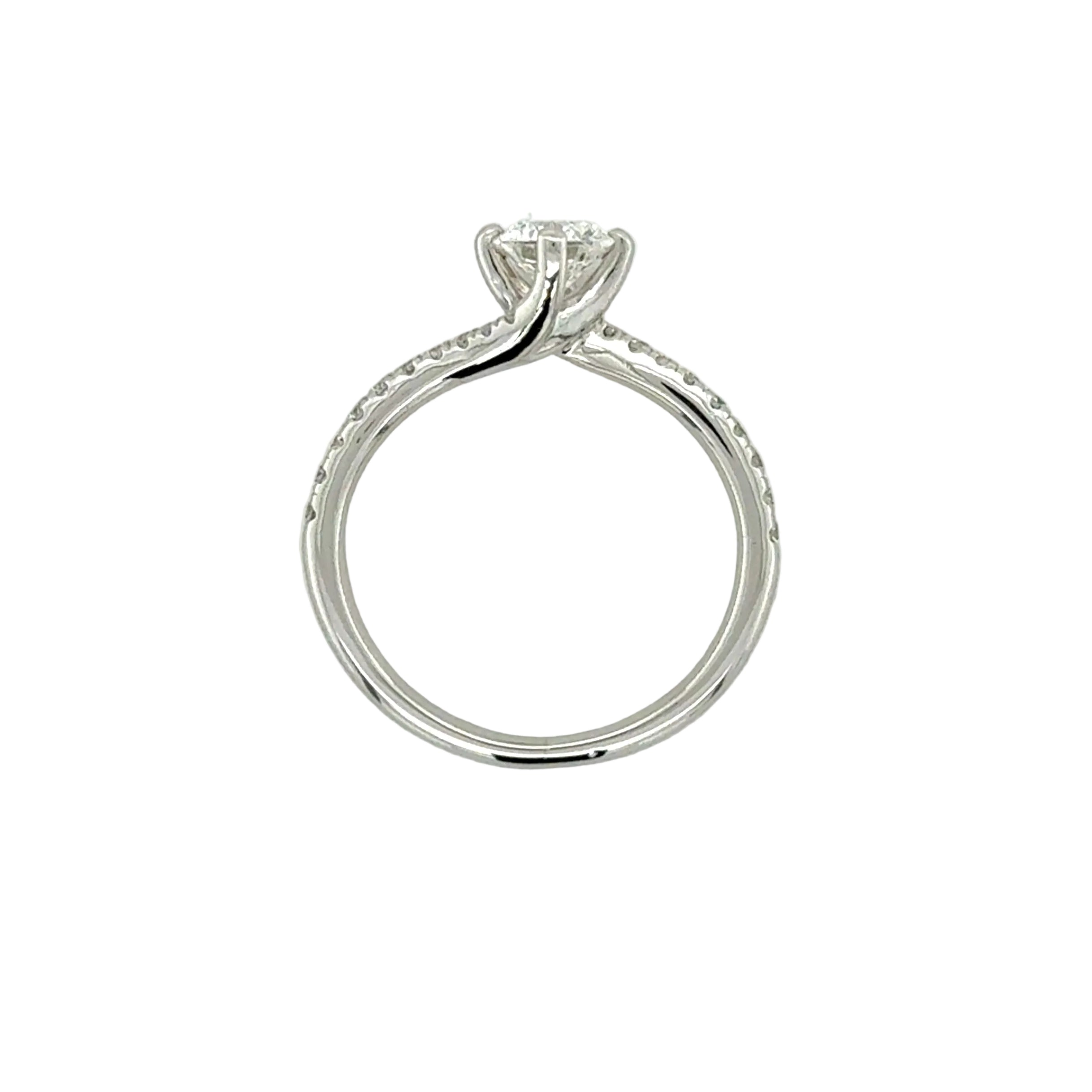 Platinum 0.52ct Round Brilliant Cut Diamond Single Stone Twist Ring GIA Certified