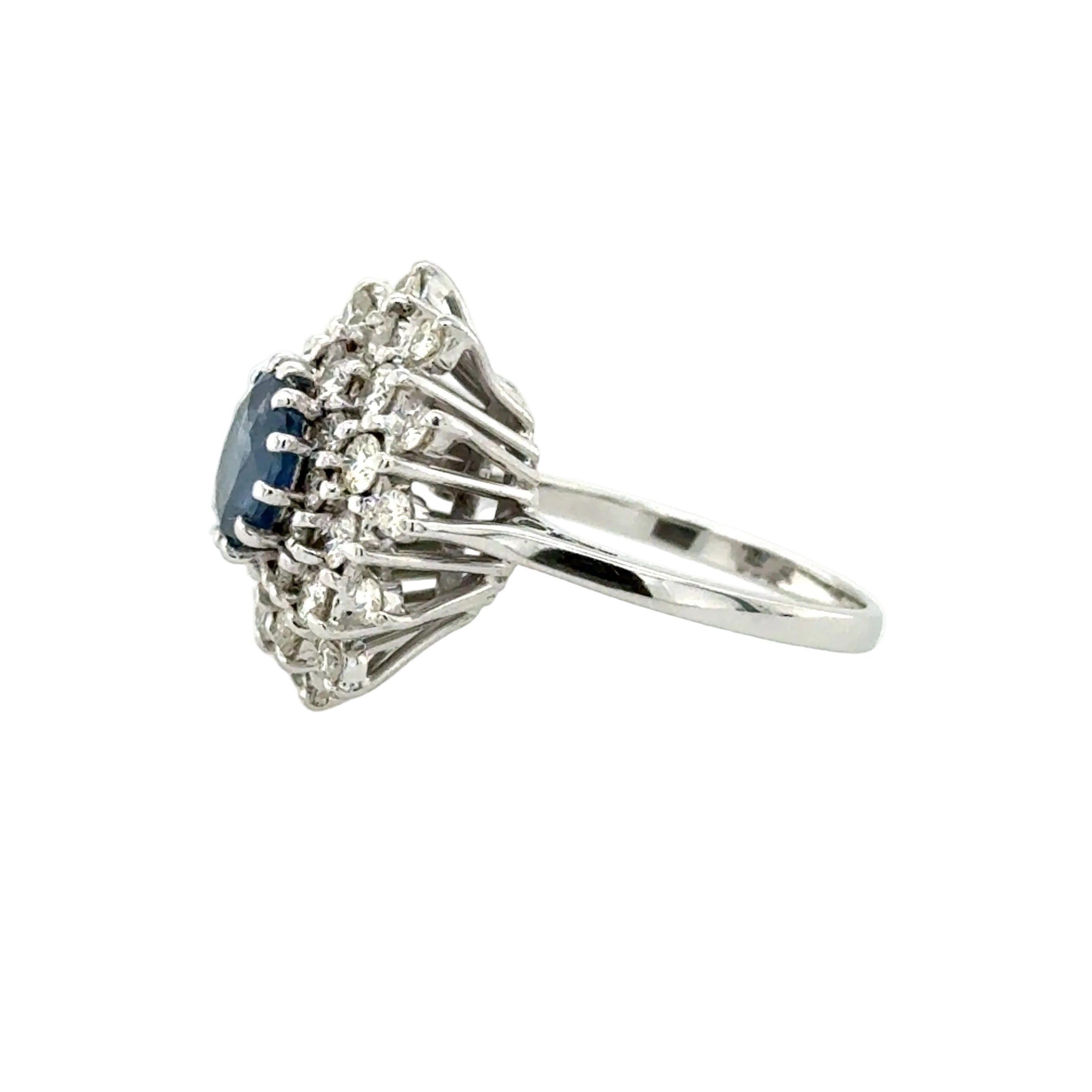 1.37ct Sapphire & 1.10ct Diamond Cluster Ring 18ct White Gold