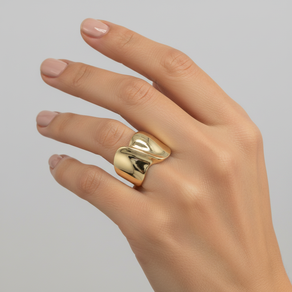 Unusual Vintage 9ct Yellow Gold Wave Dress Ring Circa 1990's