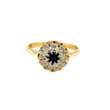 Vintage 18ct Yellow Gold Sapphire & Diamond Cluster Ring Birmingham 1968