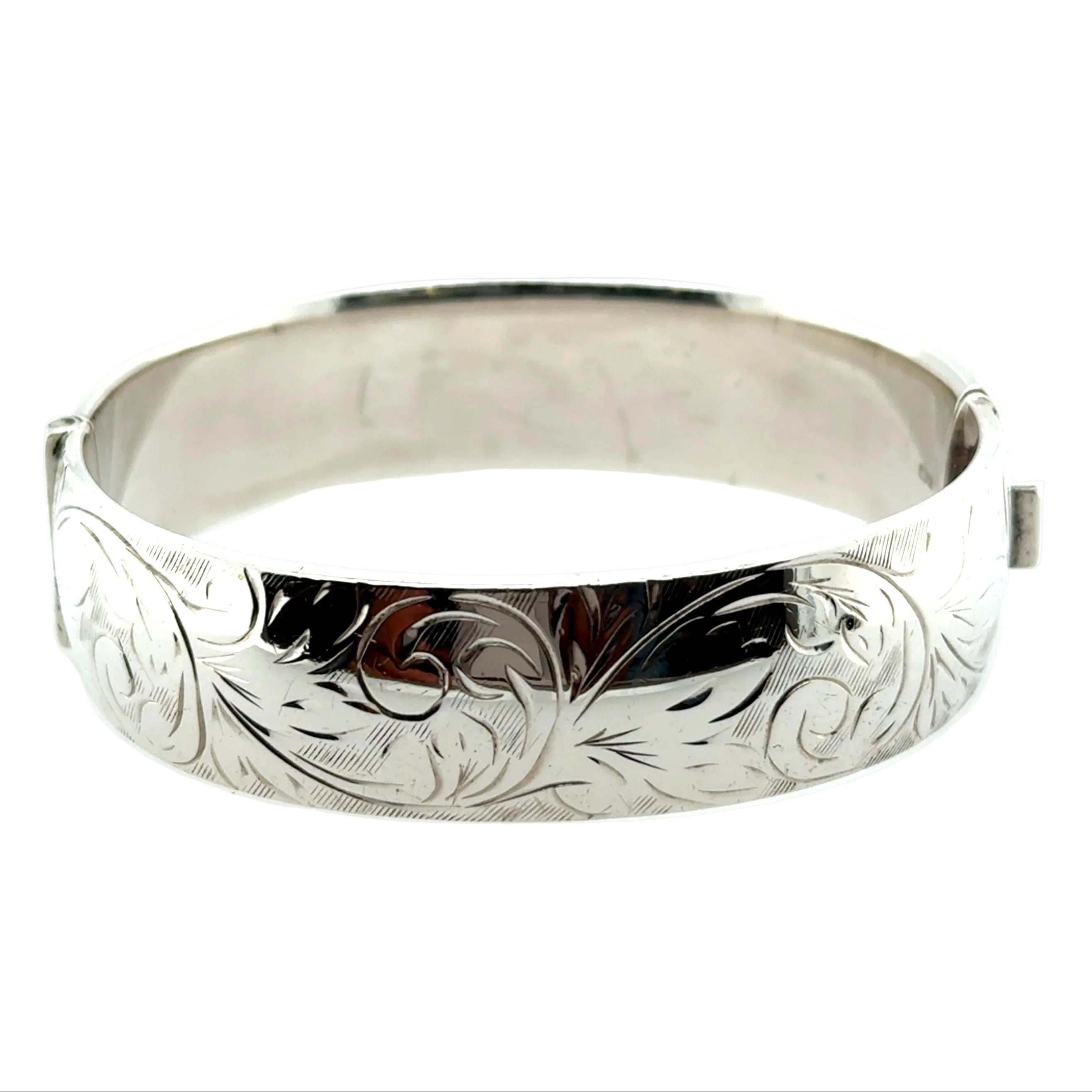 Vintage Sterling Silver Engraved Cuff Bangle Birmingham 1975