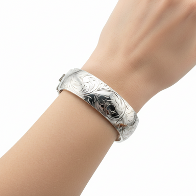 Vintage Sterling Silver Engraved Cuff Bangle Birmingham 1975