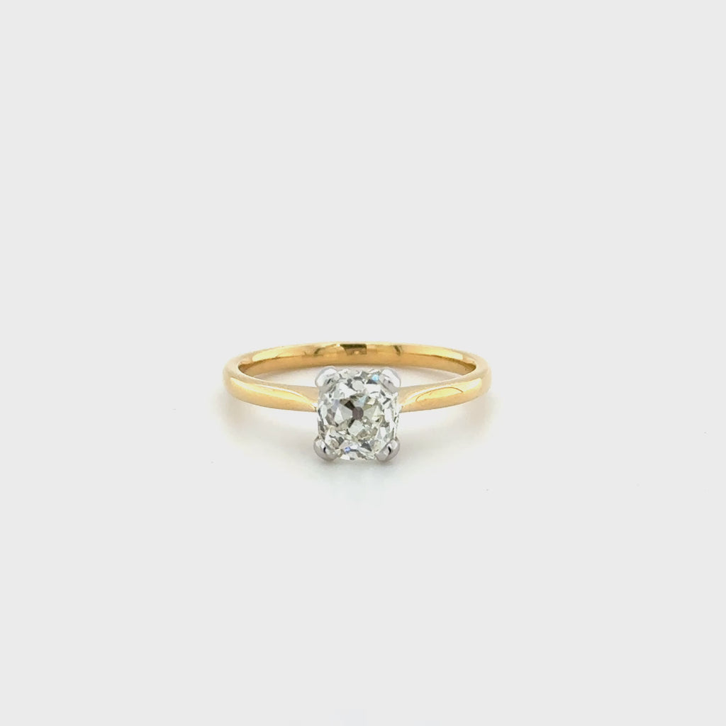 1.33ct Old Cushion Cut Diamond Single Stone Ring 18ct Yellow Gold Certified K SI2