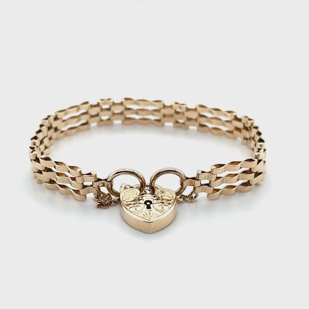 9ct Yellow Gold 7.5"/18.75cm Three Bar Crimped Gate Bracelet - 13.34g