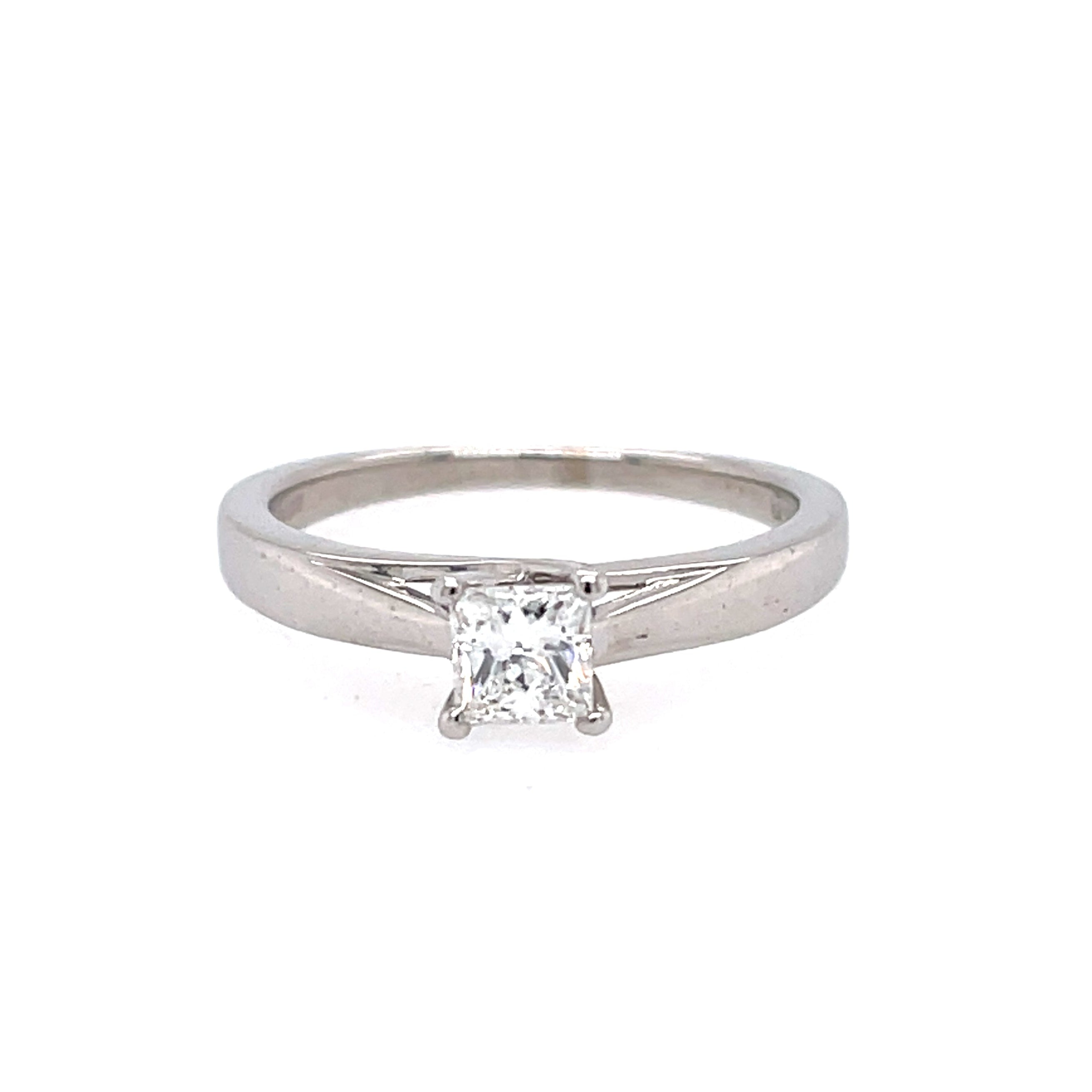 18ct White Gold 0.40ct Princess Cut Diamond Solitaire Engagement Ring Certified E SI