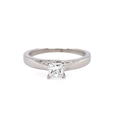 18ct White Gold 0.40ct Princess Cut Diamond Solitaire Engagement Ring Certified E SI