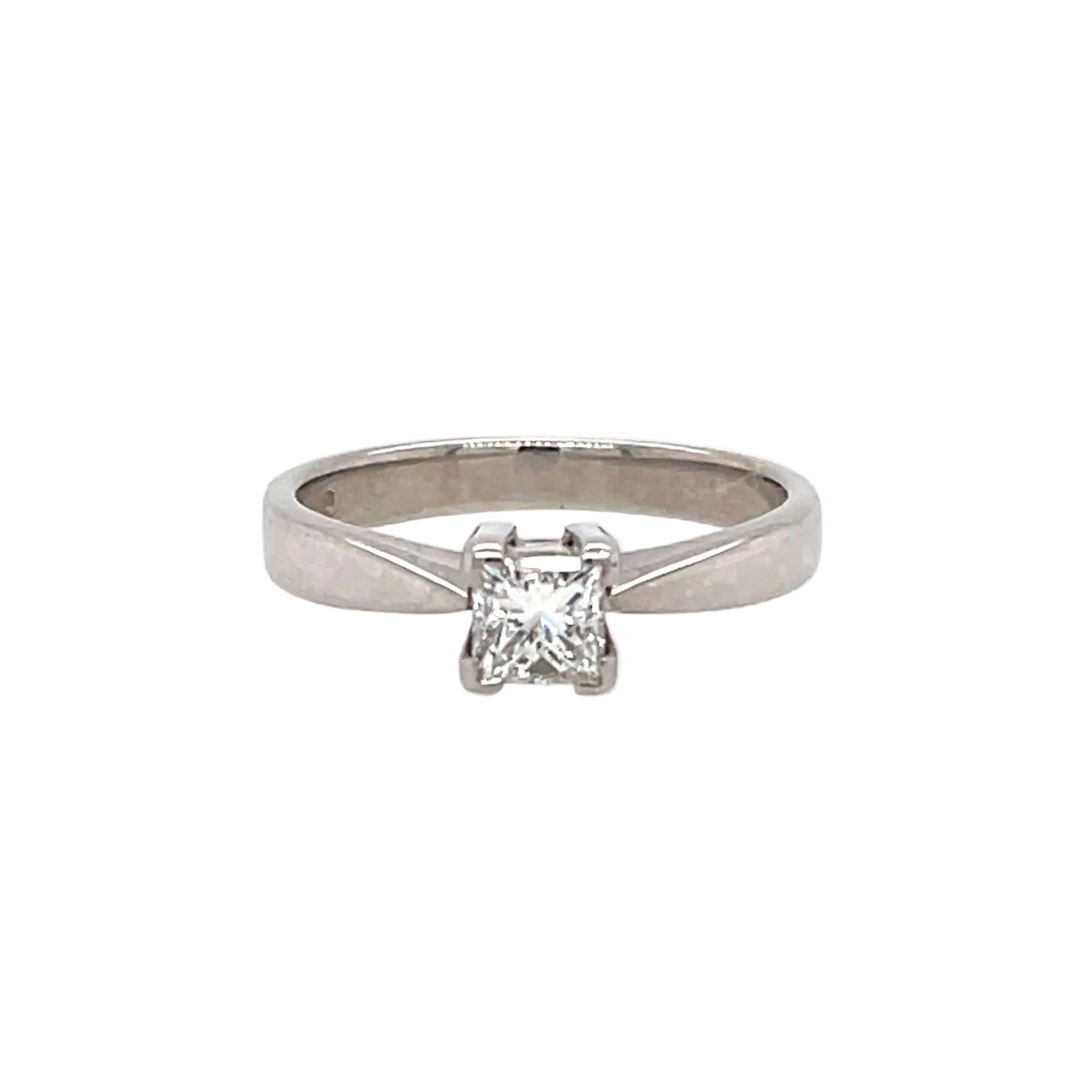 18ct White Gold 0.44ct Princess Cut Diamond Solitaire Engagement Ring Certified F VS