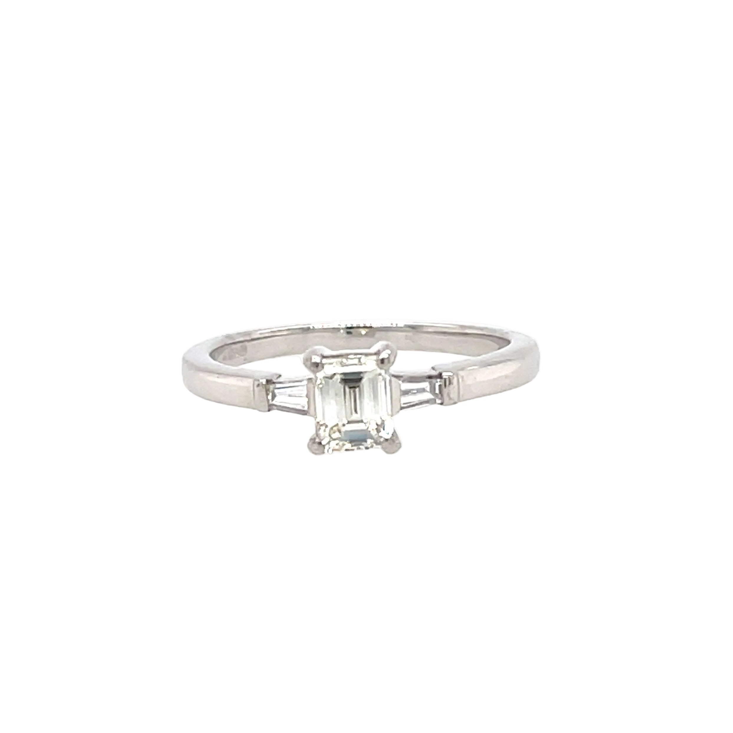 18ct White Gold 0.51ct Emerald Cut Diamond Solitaire Engagement Ring Certified K VVS