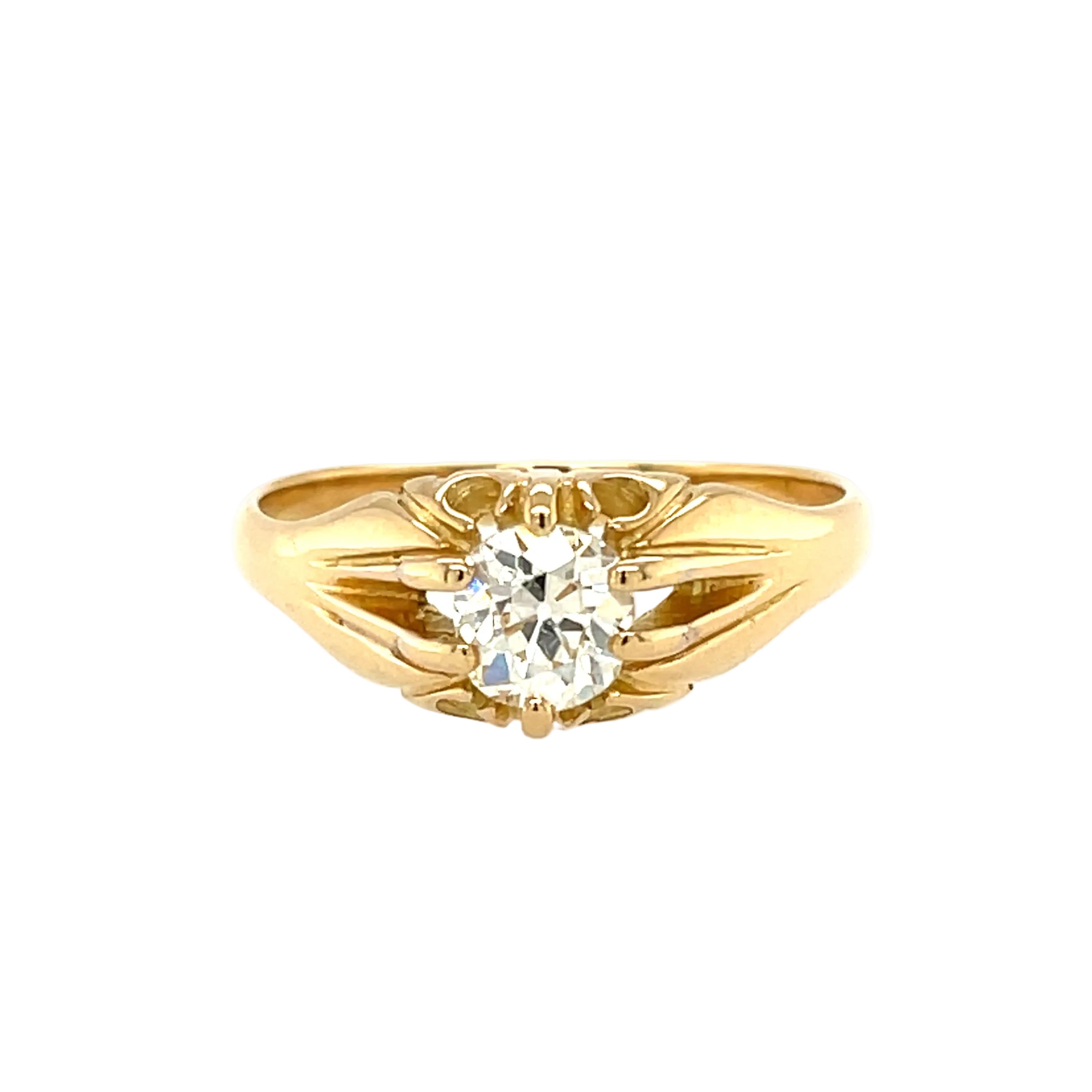 18ct Yellow Gold 0.91ct Old European Cut Diamond Solitaire Gypsy Ring Certified M VS