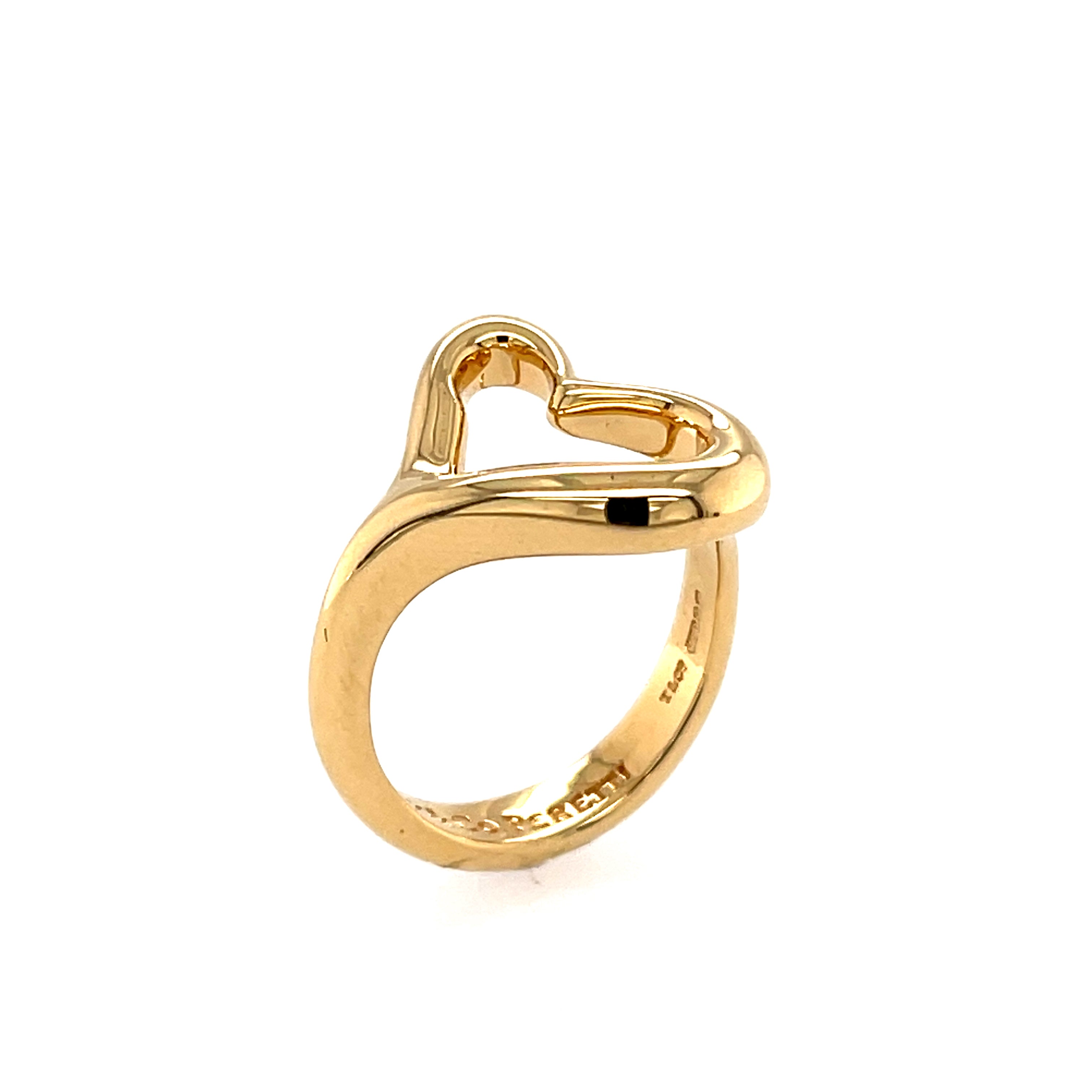 TIFFANY & CO 18ct Yellow Gold Elsa Peretti Open Heart Ring - Size J (UK)