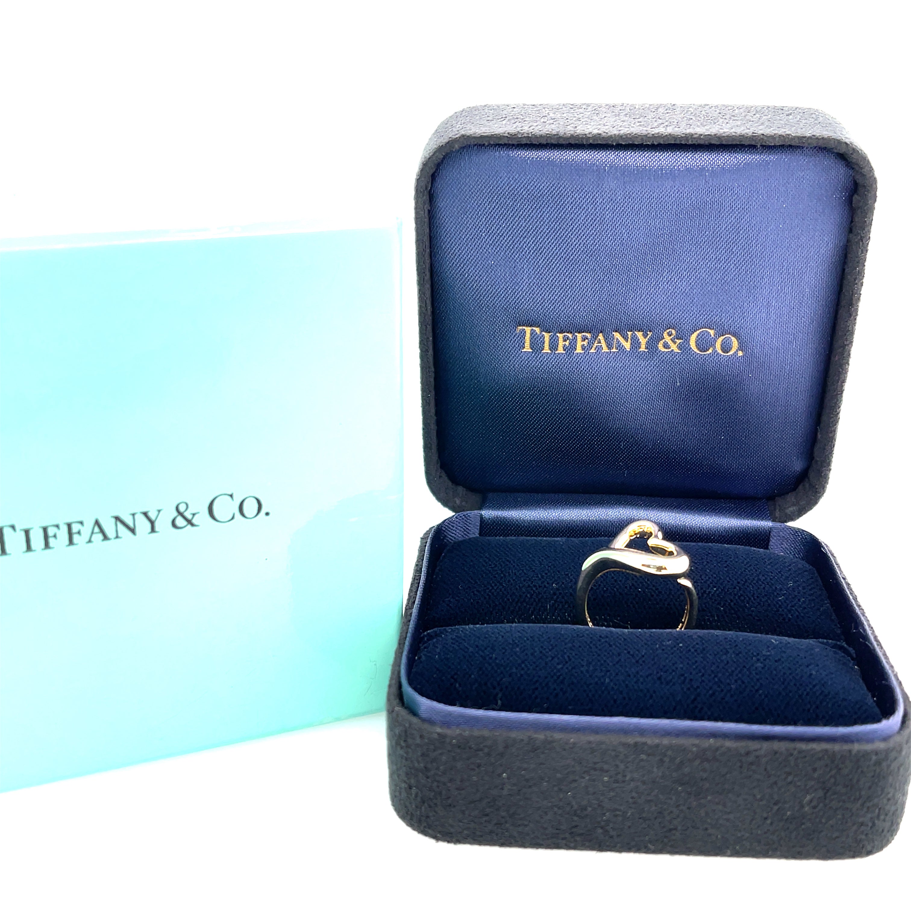 TIFFANY & CO 18ct Yellow Gold Elsa Peretti Open Heart Ring - Size J (UK)