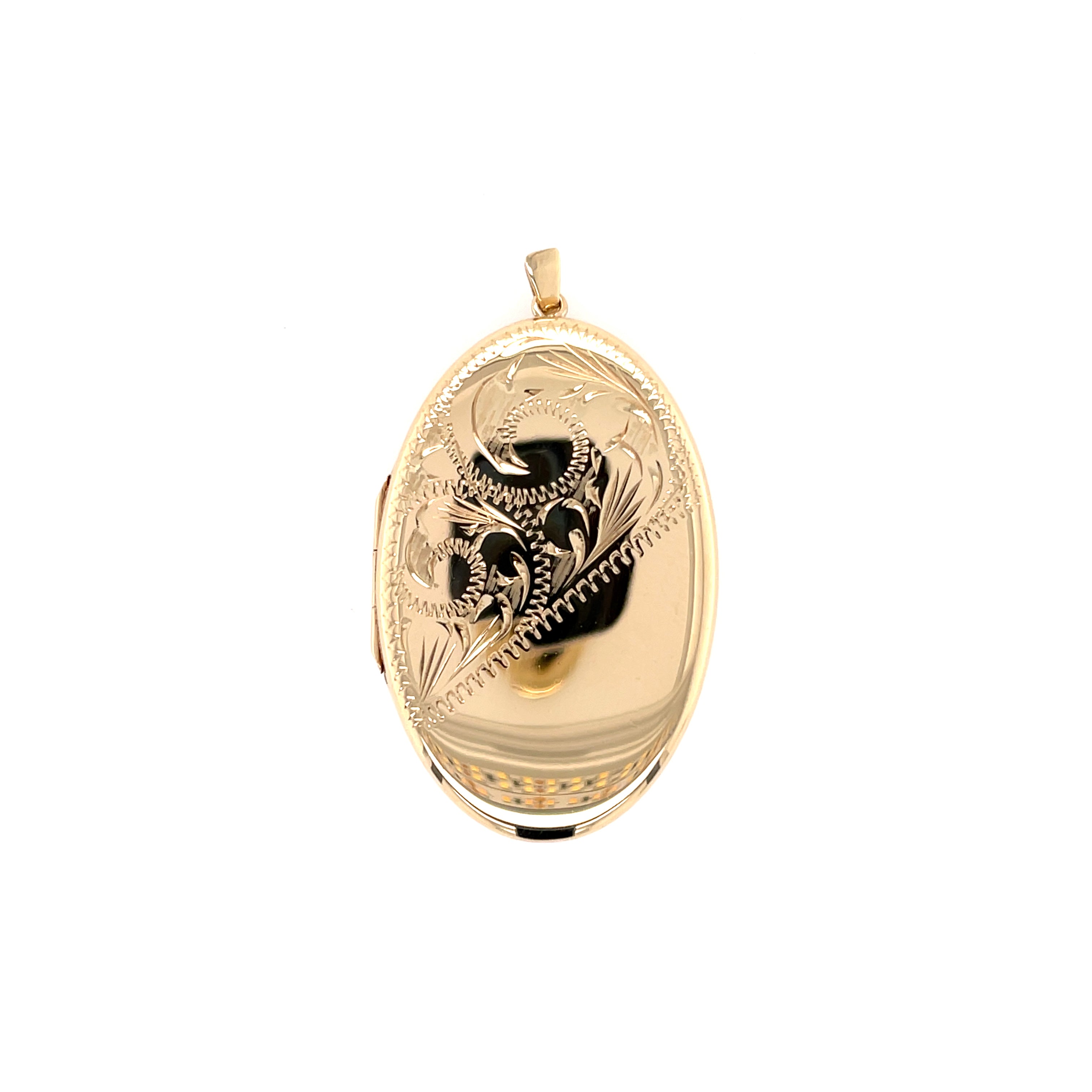 9ct Yellow Gold Oval Engraved Locket Pendant - 12.35g SOLD