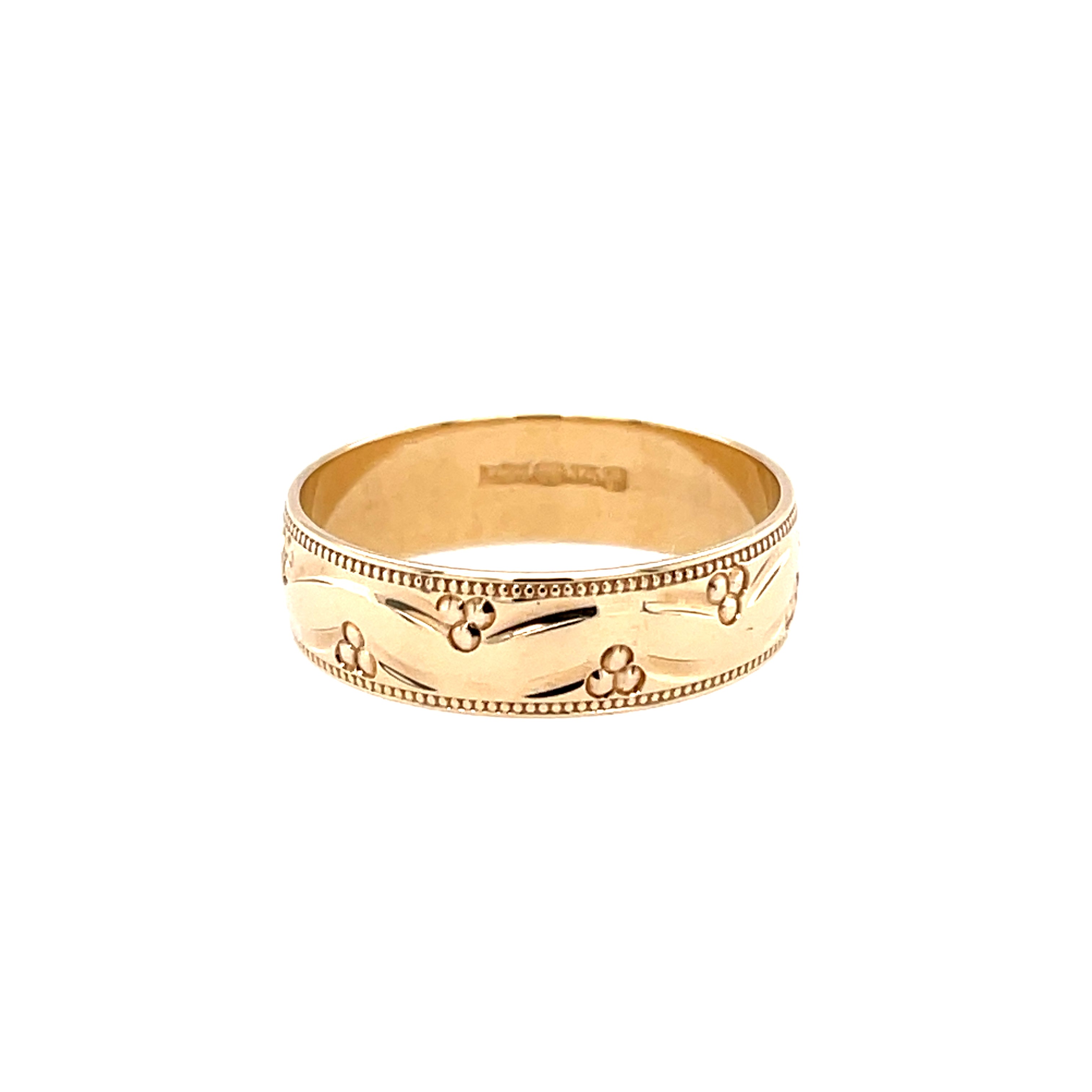 9ct Yellow Gold 5mm Patterned Wedding Band Ring - Size L SOLD