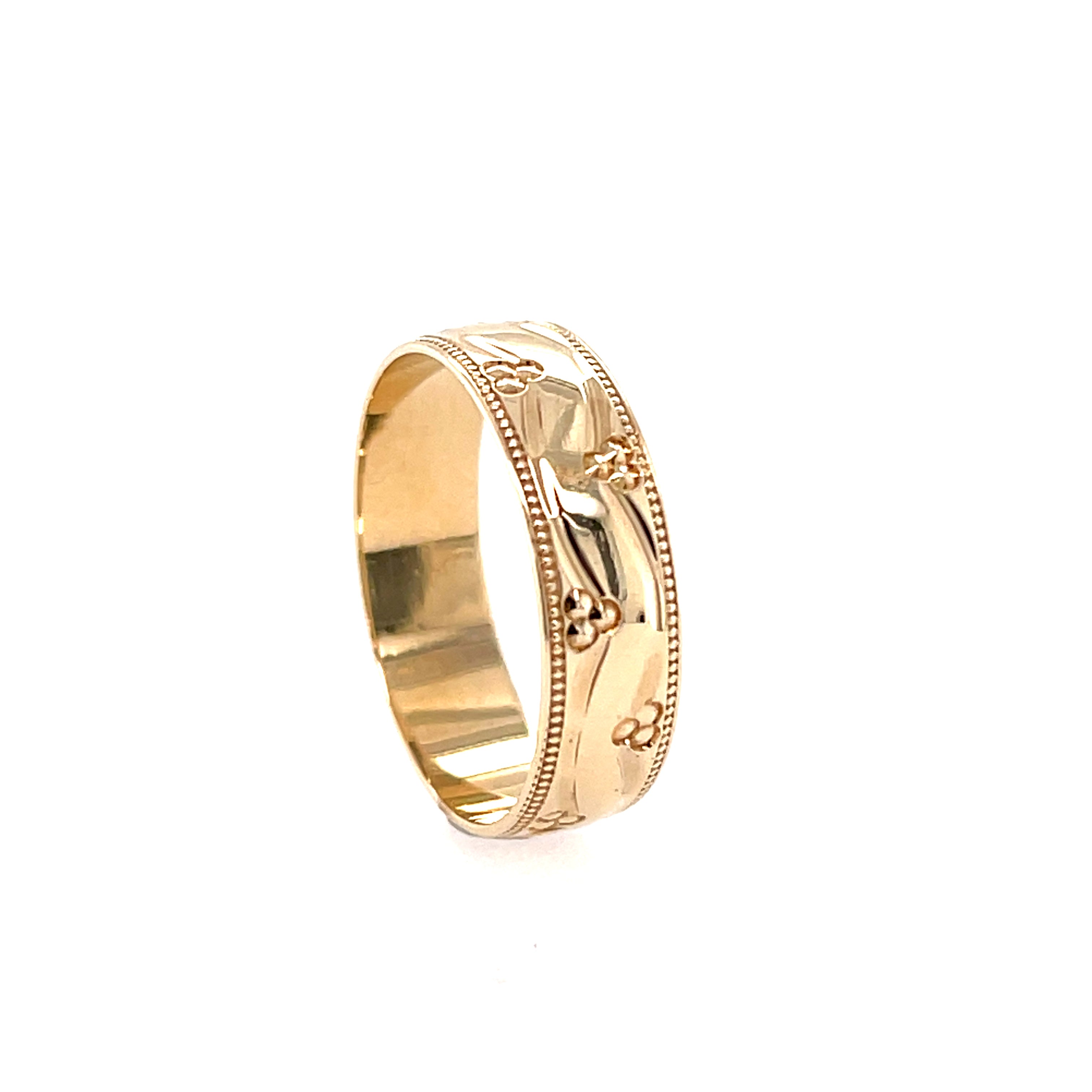 9ct Yellow Gold 5mm Patterned Wedding Band Ring - Size L SOLD