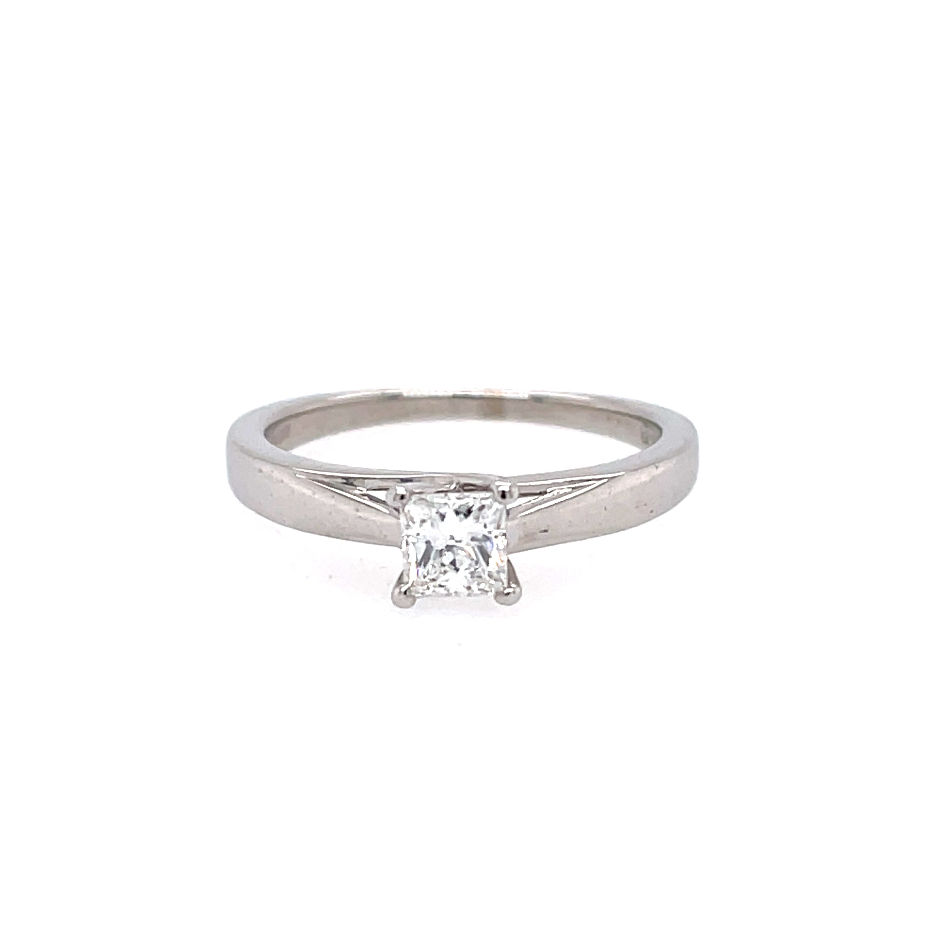18ct White Gold 0.40ct Princess Cut Diamond Solitaire Engagement Ring Certified E SI