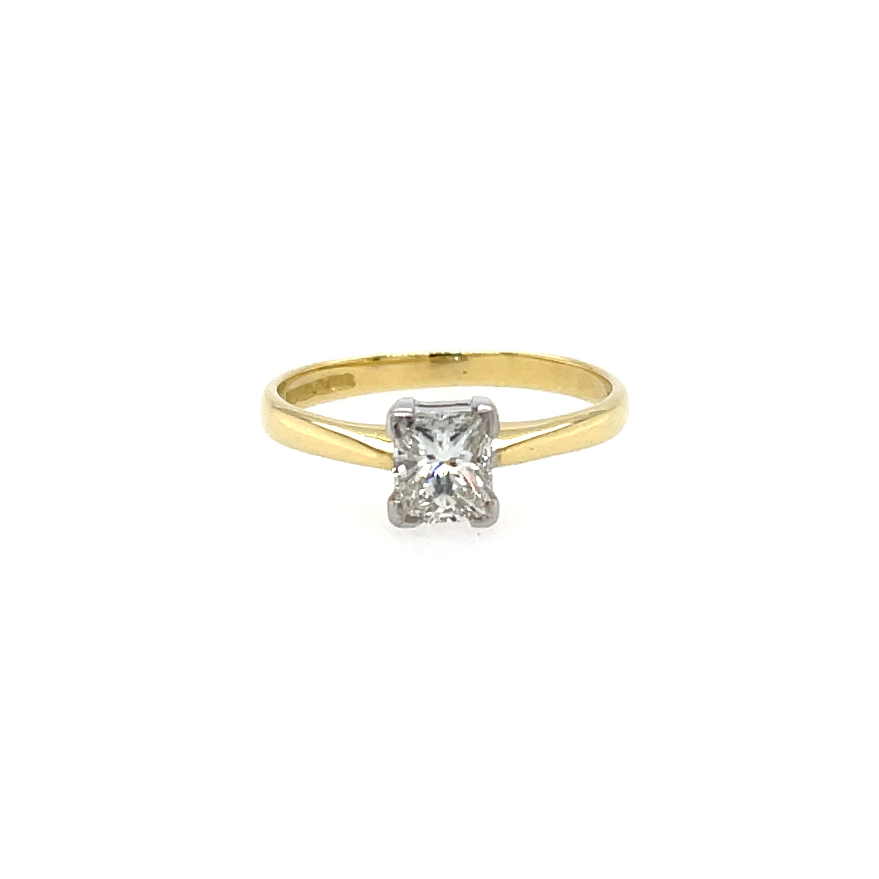 18ct Yellow Gold 0.61ct Princess Cut Diamond Solitaire Engagement Ring Certified G VVS