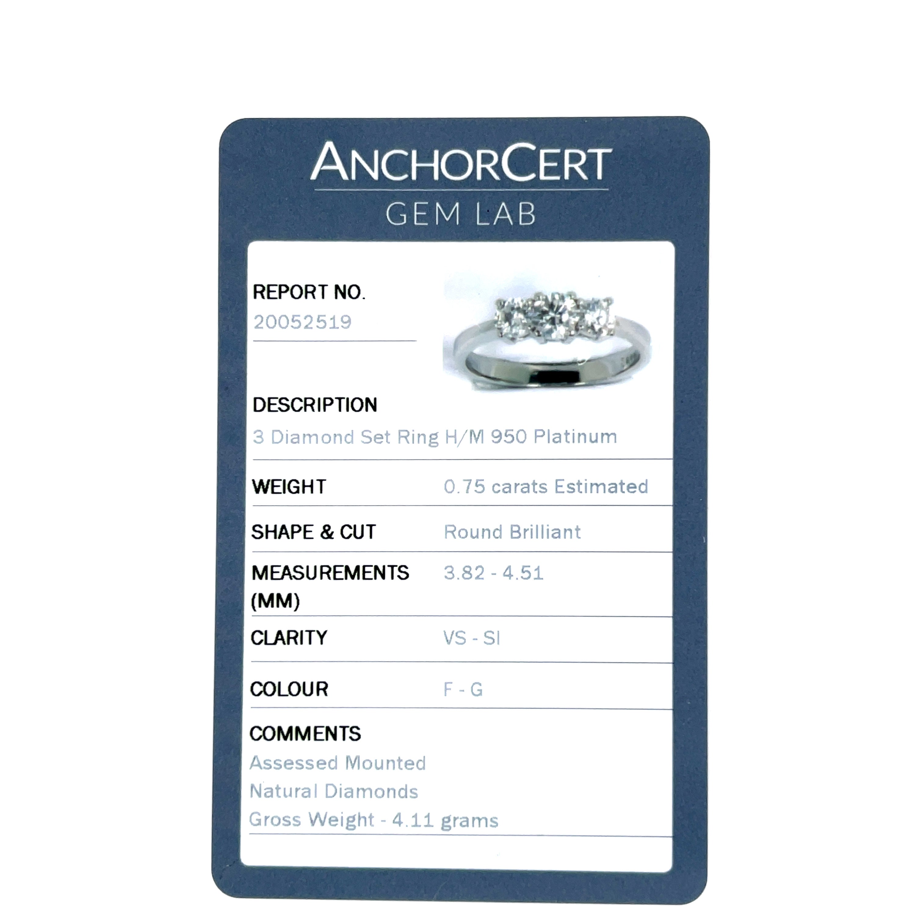 Platinum 0.75ct Round Brilliant Cut Diamond Three Stone Engagement Ring Certified