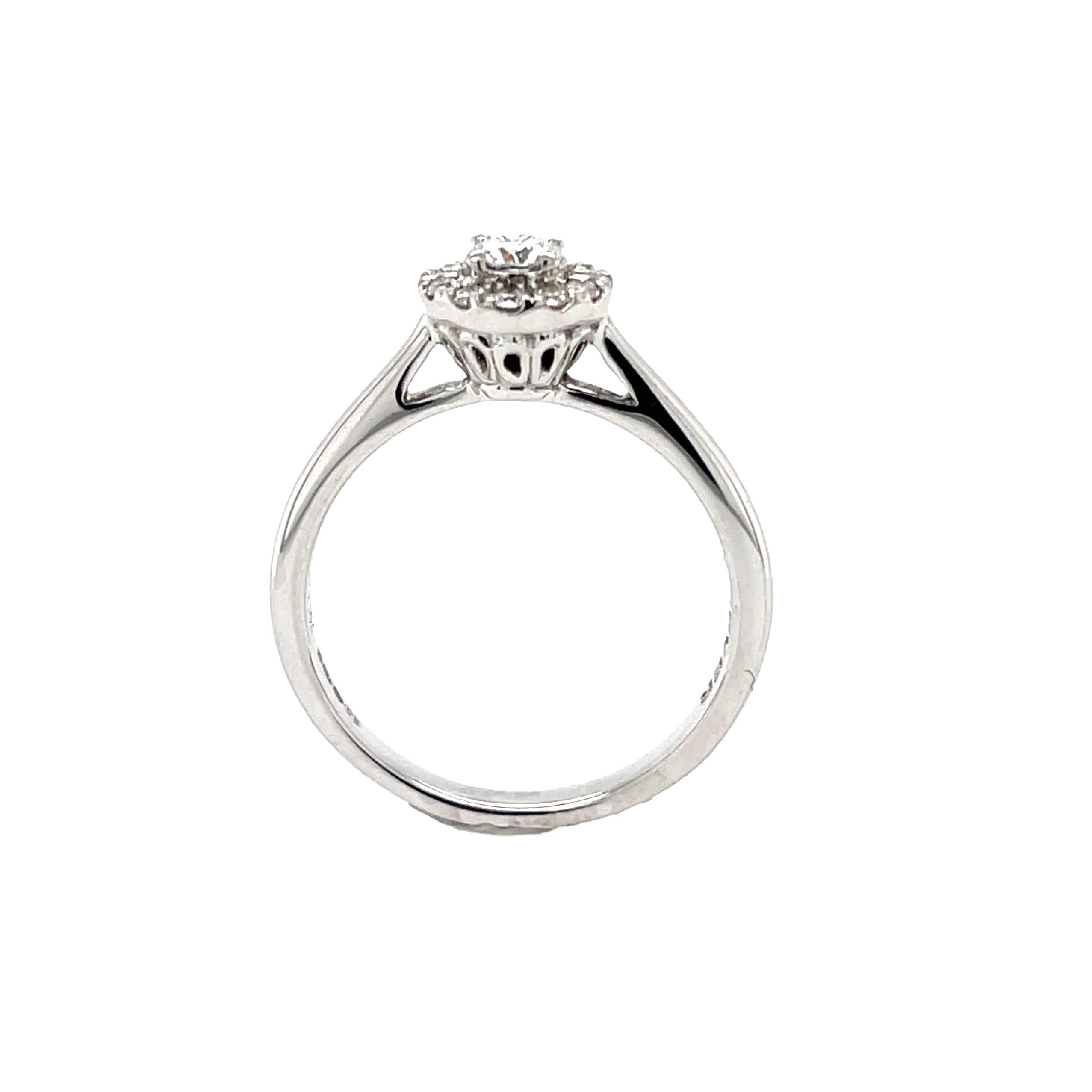 18ct White Gold 0.25ct Diamond Halo Engagement Ring Certified E SI2