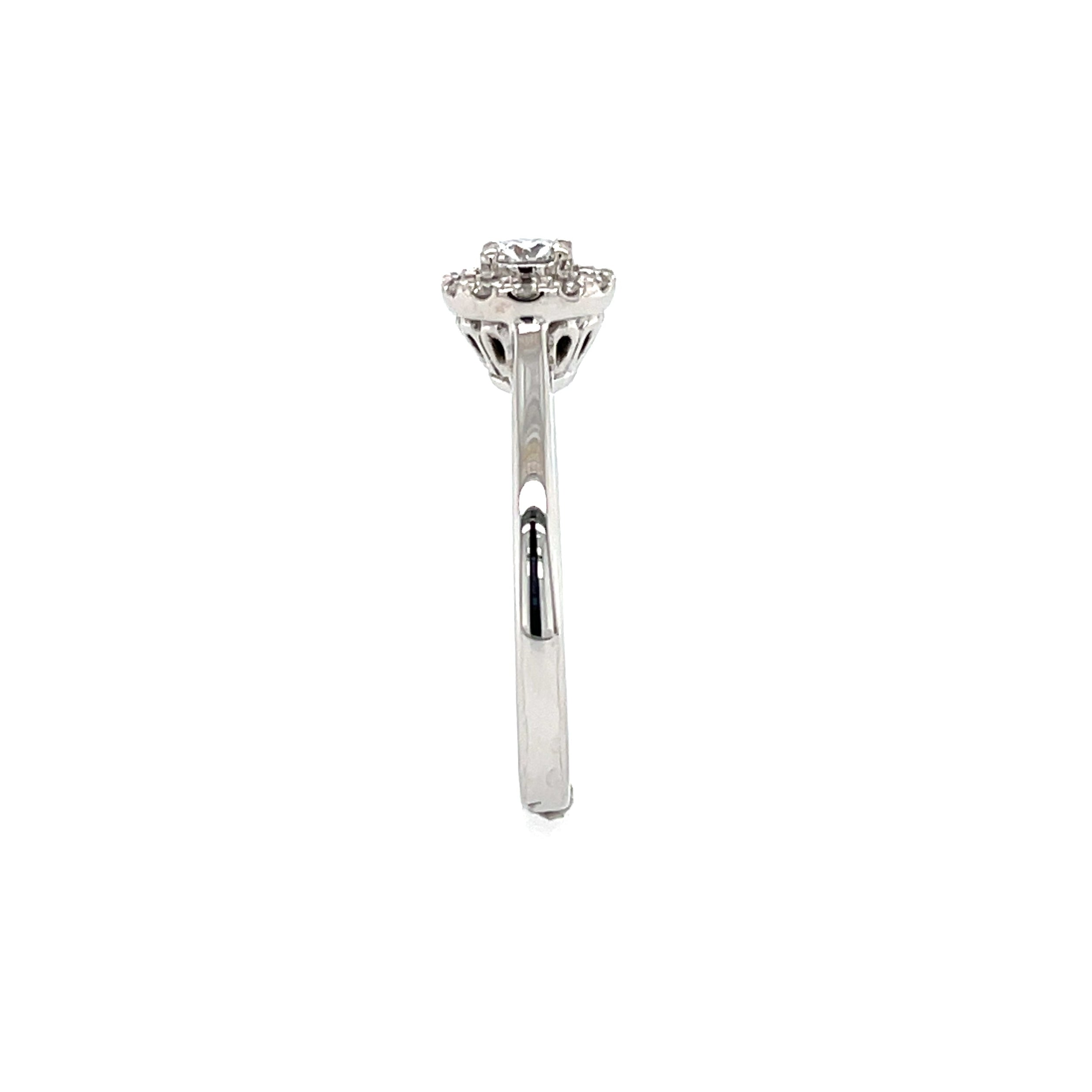 18ct White Gold 0.25ct Diamond Halo Engagement Ring Certified E SI2