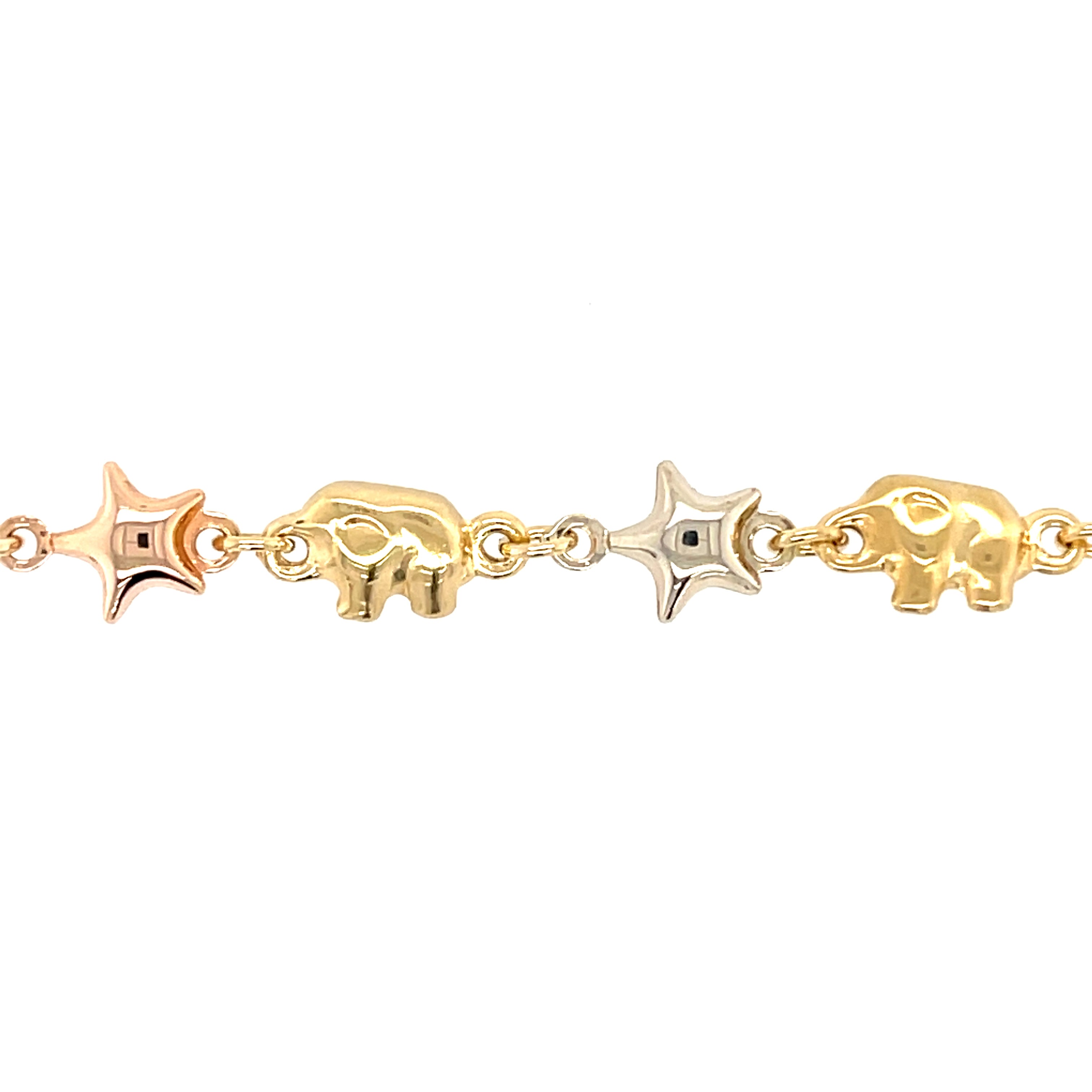 18ct Yellow, White & Rose Gold 7" Elephants Bracelet SOLD