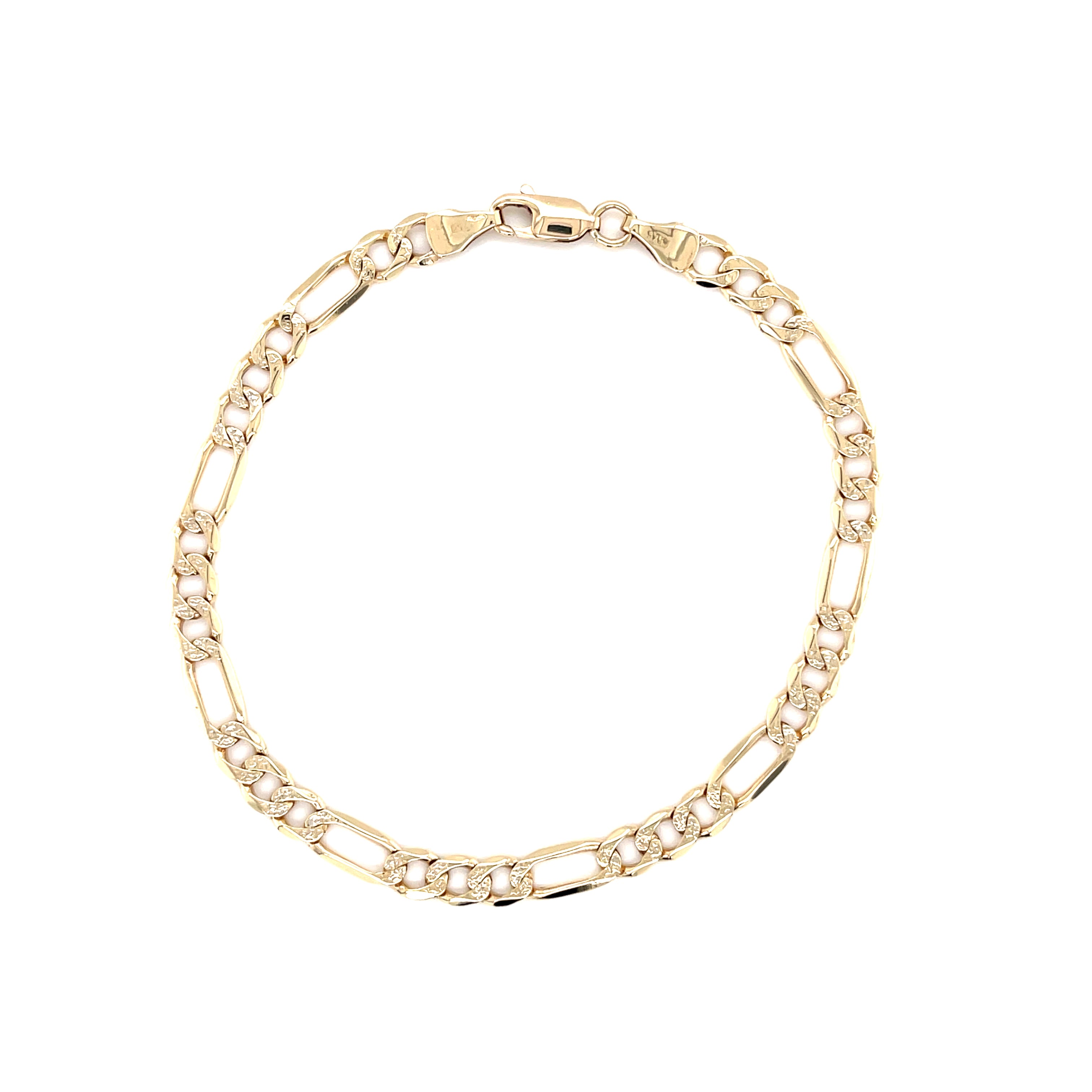9ct Yellow Gold 7.5" Frosted Link Figaro Bracelet - 4.50g SOLD