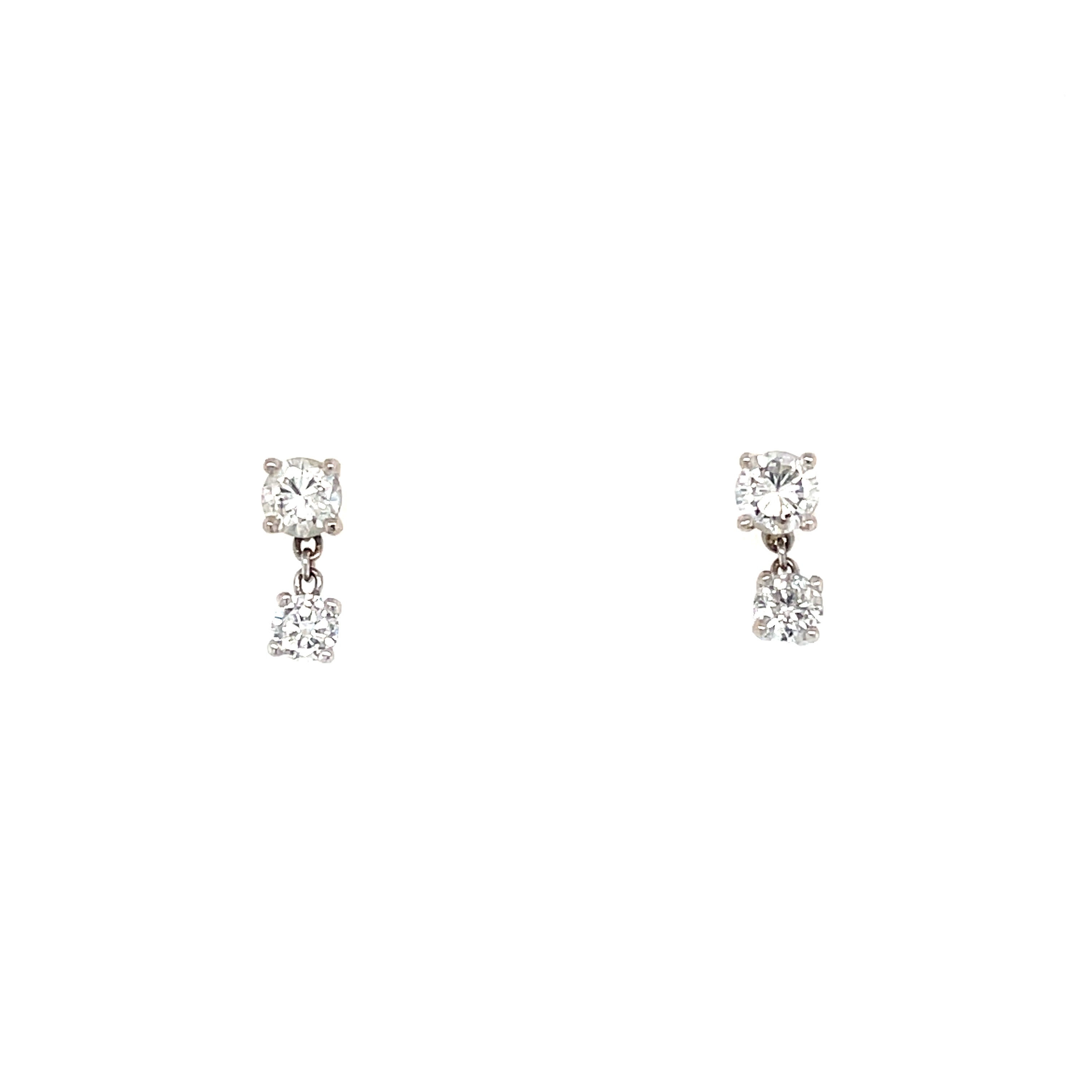 18ct Gold 0.80ct Round Brilliant Cut Diamond Two Stone Drop Stud Earrings SOLD