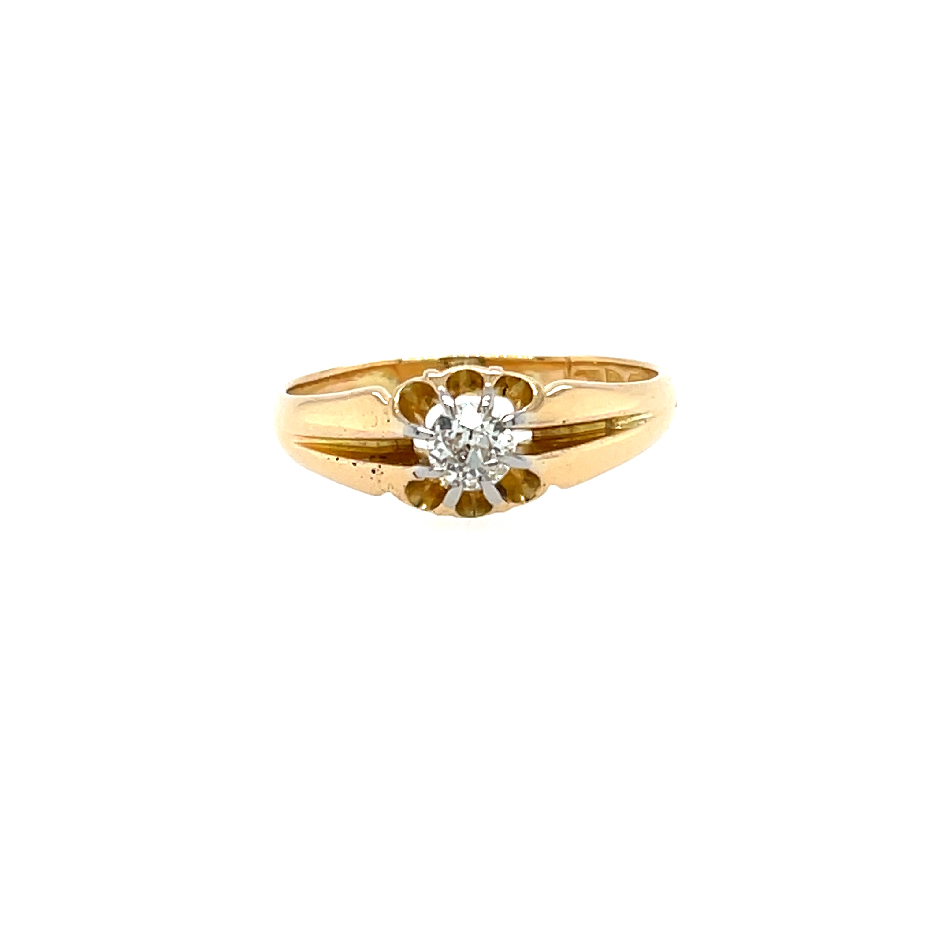 Antique 18ct Yellow Gold 0.33ct Old European Cut Diamond Gypsy Ring Chester 1911
