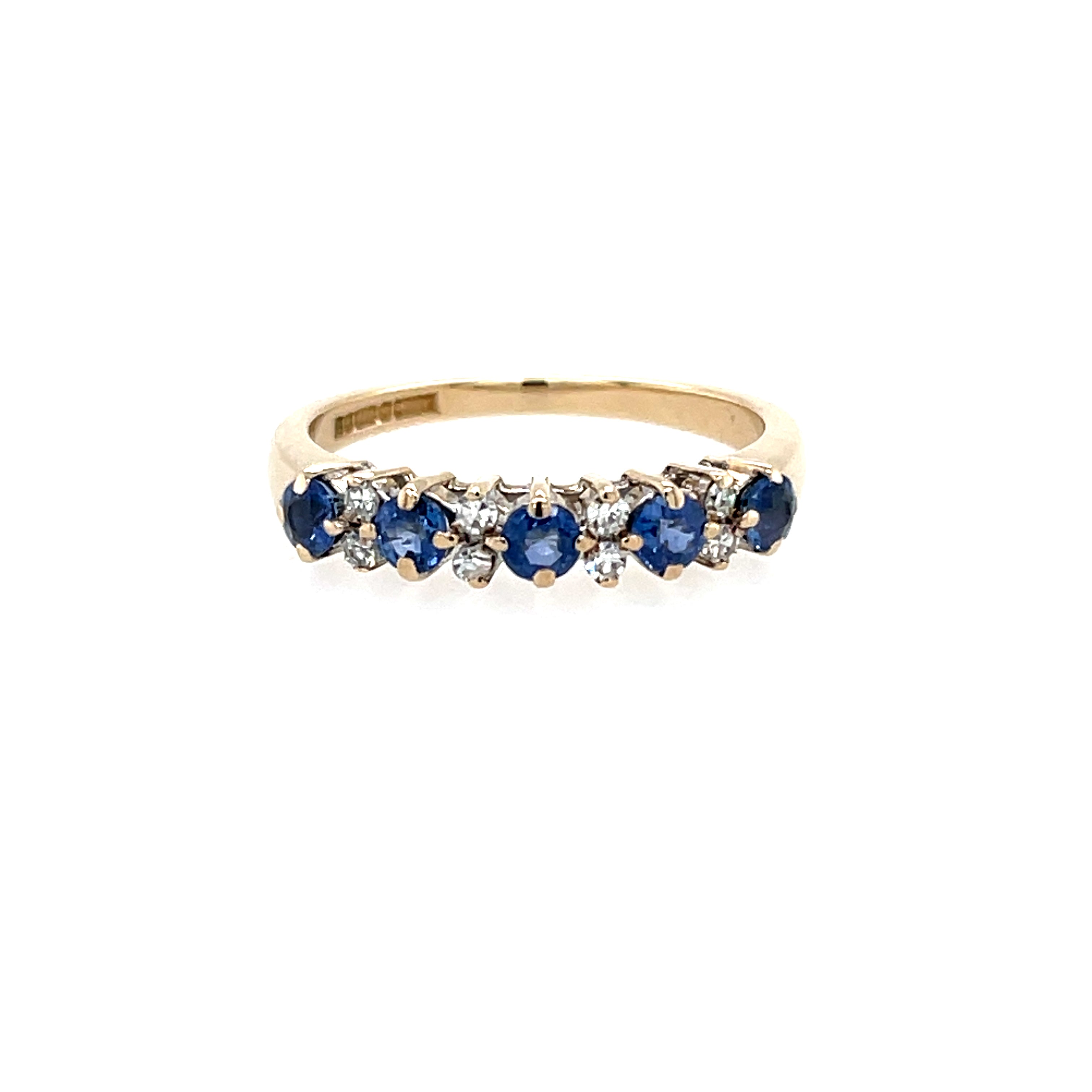 9ct Yellow Gold Sapphire & Diamond Half Eternity Band Ring Size O SOLD