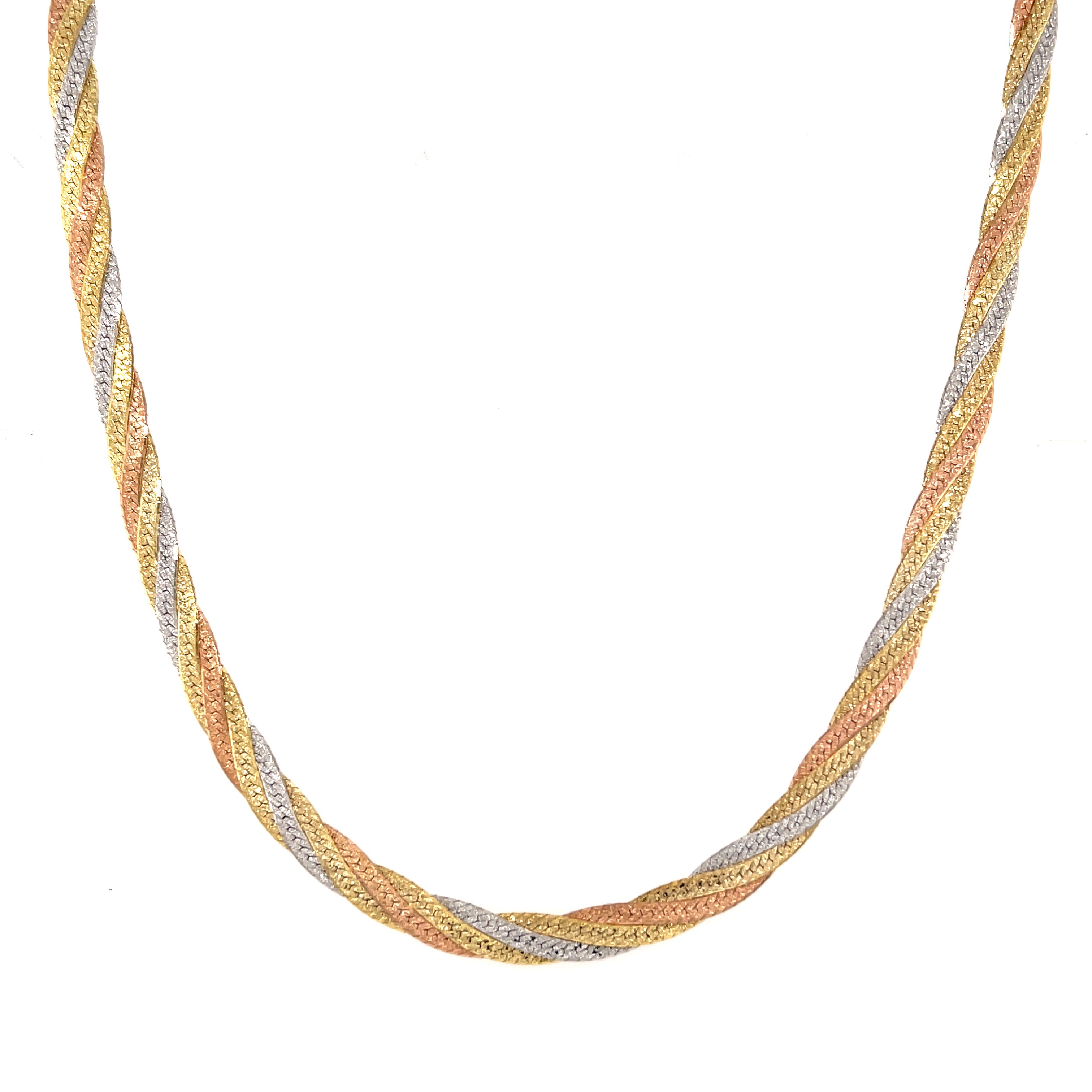 9ct Yellow White & Rose Gold 16 Inch Woven Necklace - 10.80g