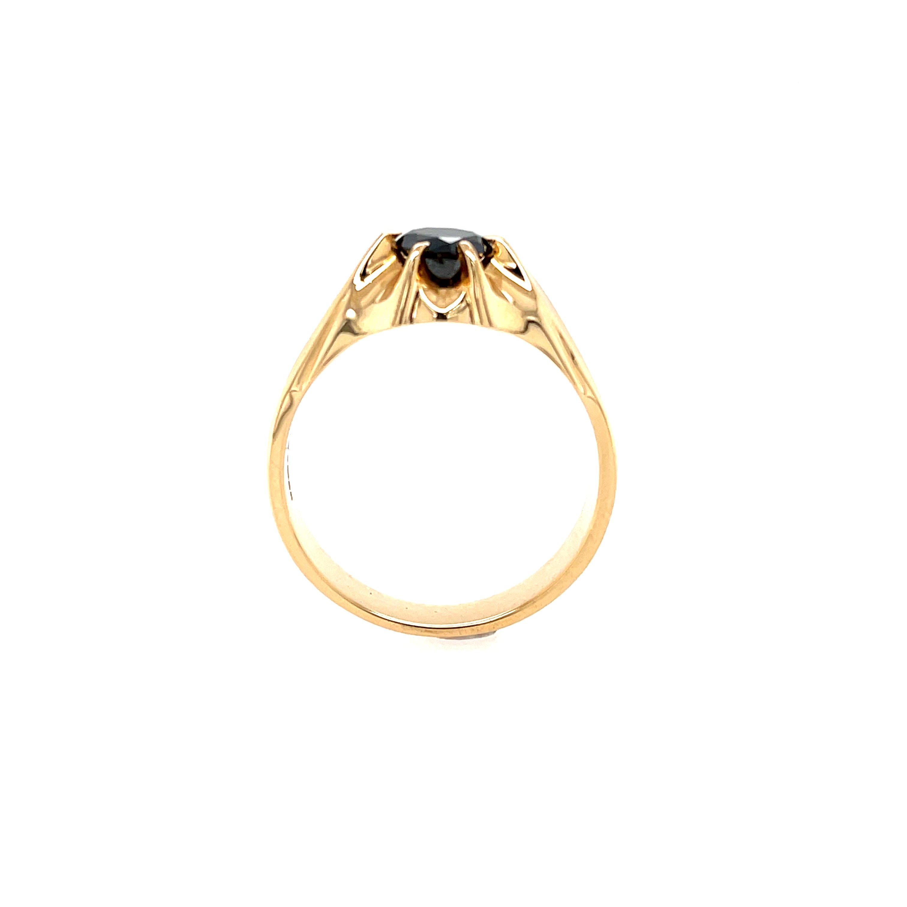 18ct Yellow Gold 0.75ct Black Diamond Solitaire Gypsy Ring