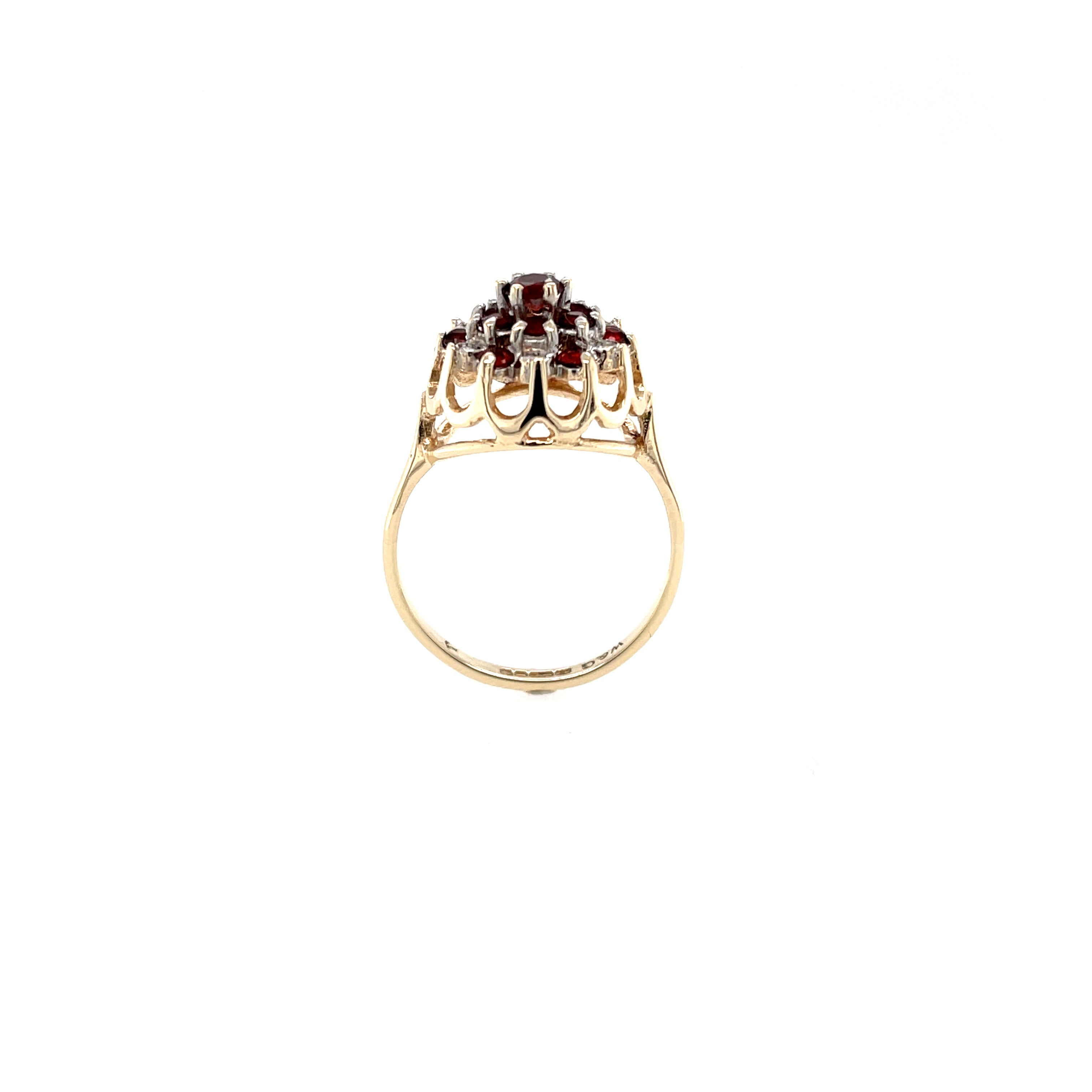 9ct Yellow Gold Vintage Garnet & Diamond Cluster Dress Ring