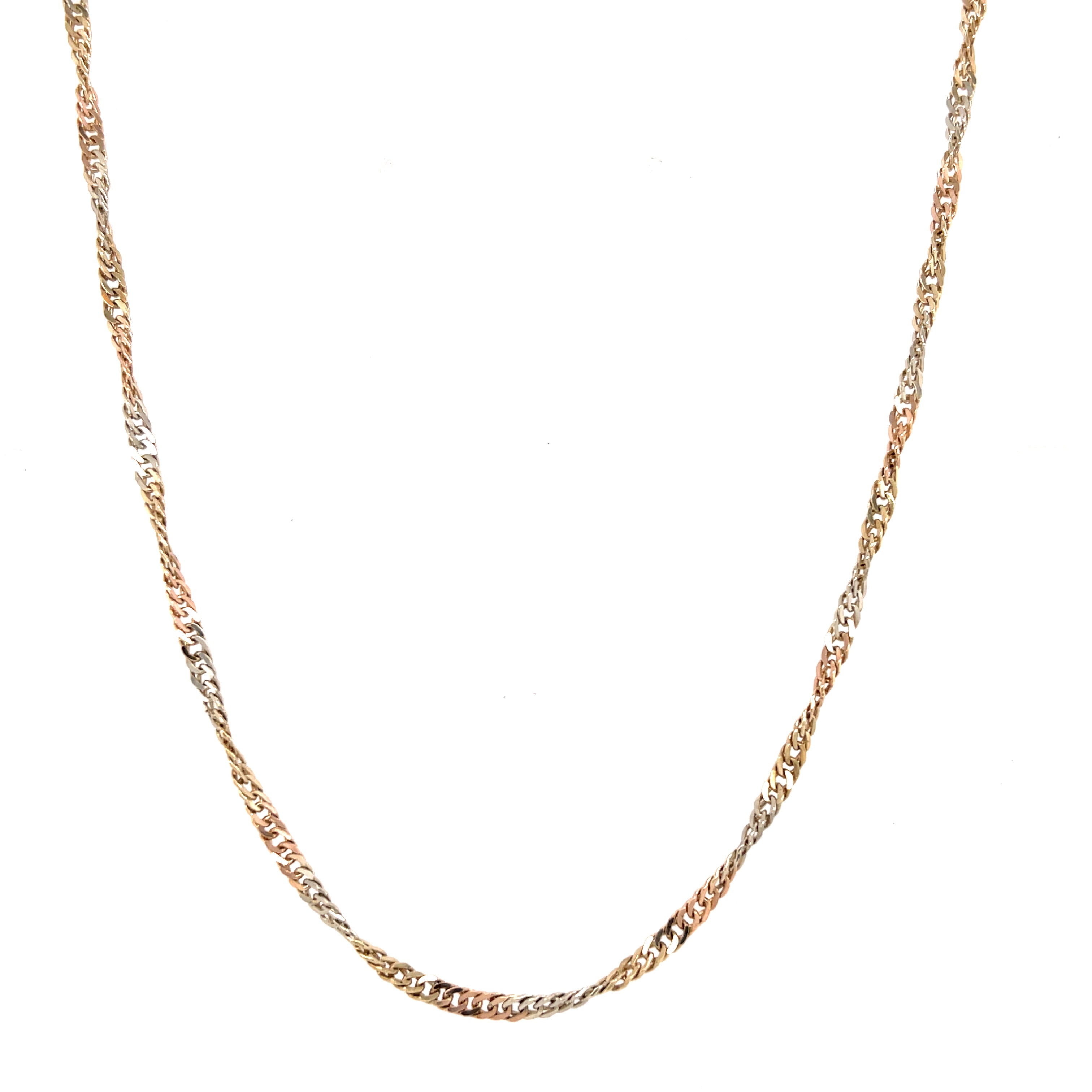 9ct Yellow, White & Rose Gold 16" Singapore Link Chain - 4.10g SOLD