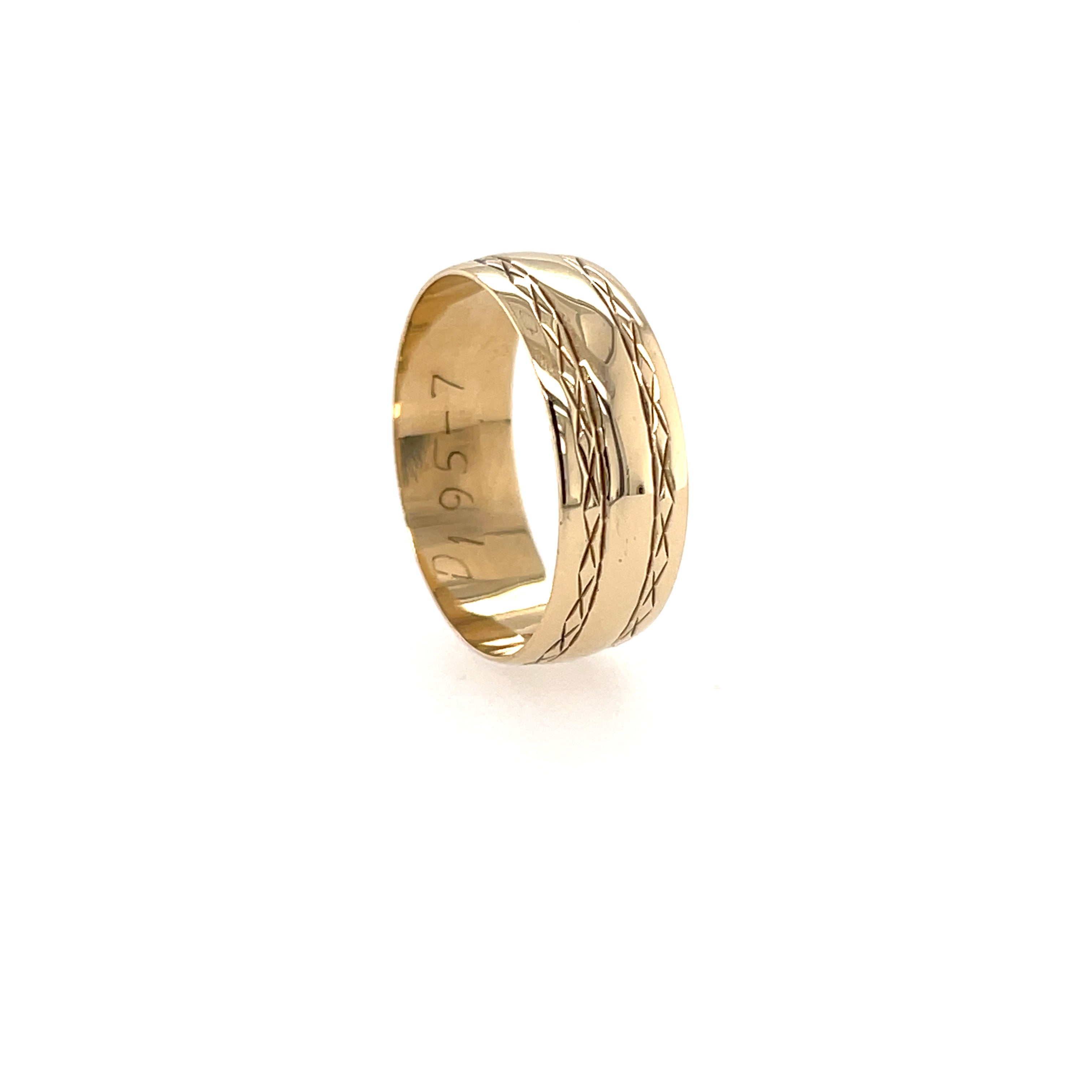 9ct Yellow Gold 6mm Patterned Wedding Band Ring - Size O SOLD