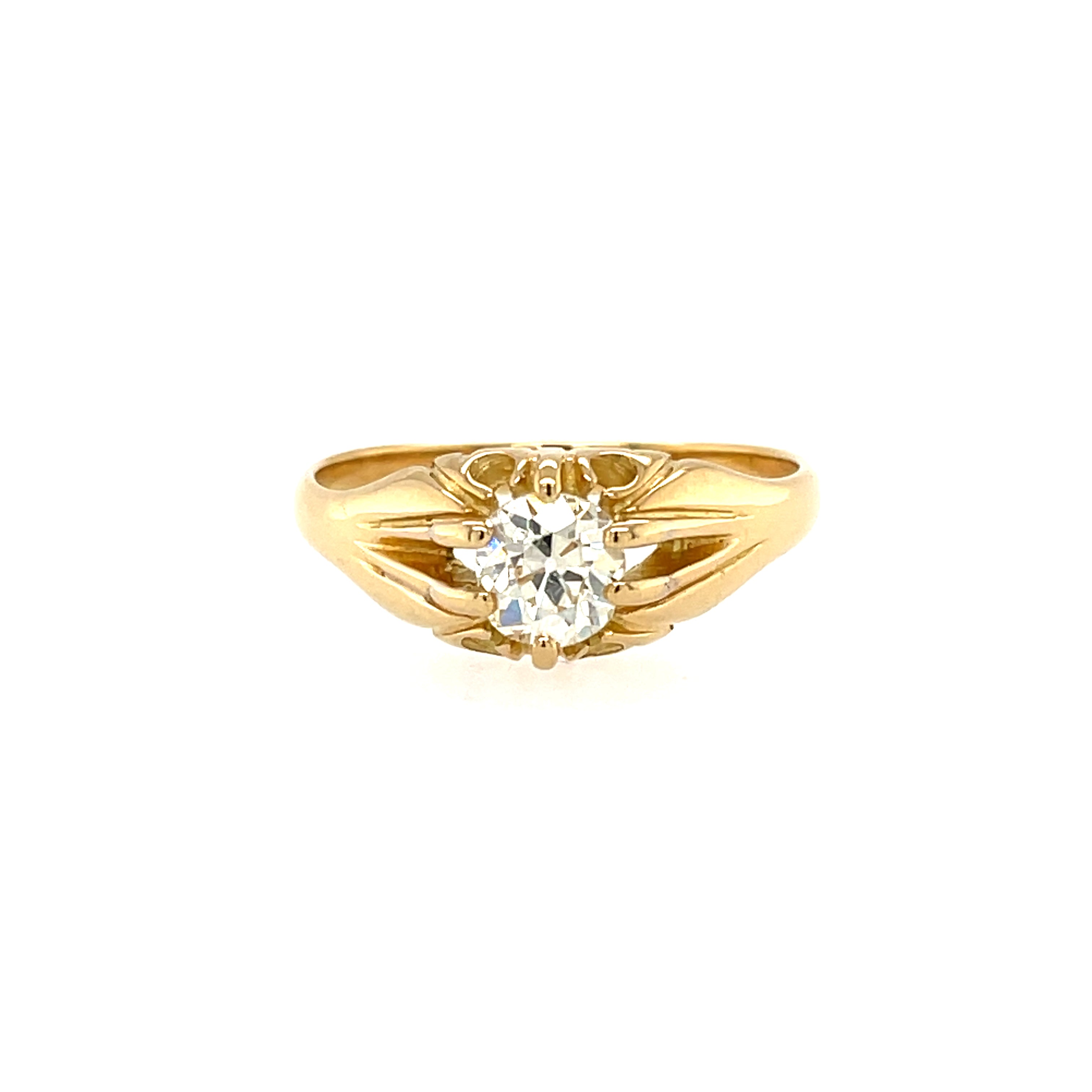 18ct Yellow Gold 0.91ct Old European Cut Diamond Solitaire Gypsy Ring Certified M VS