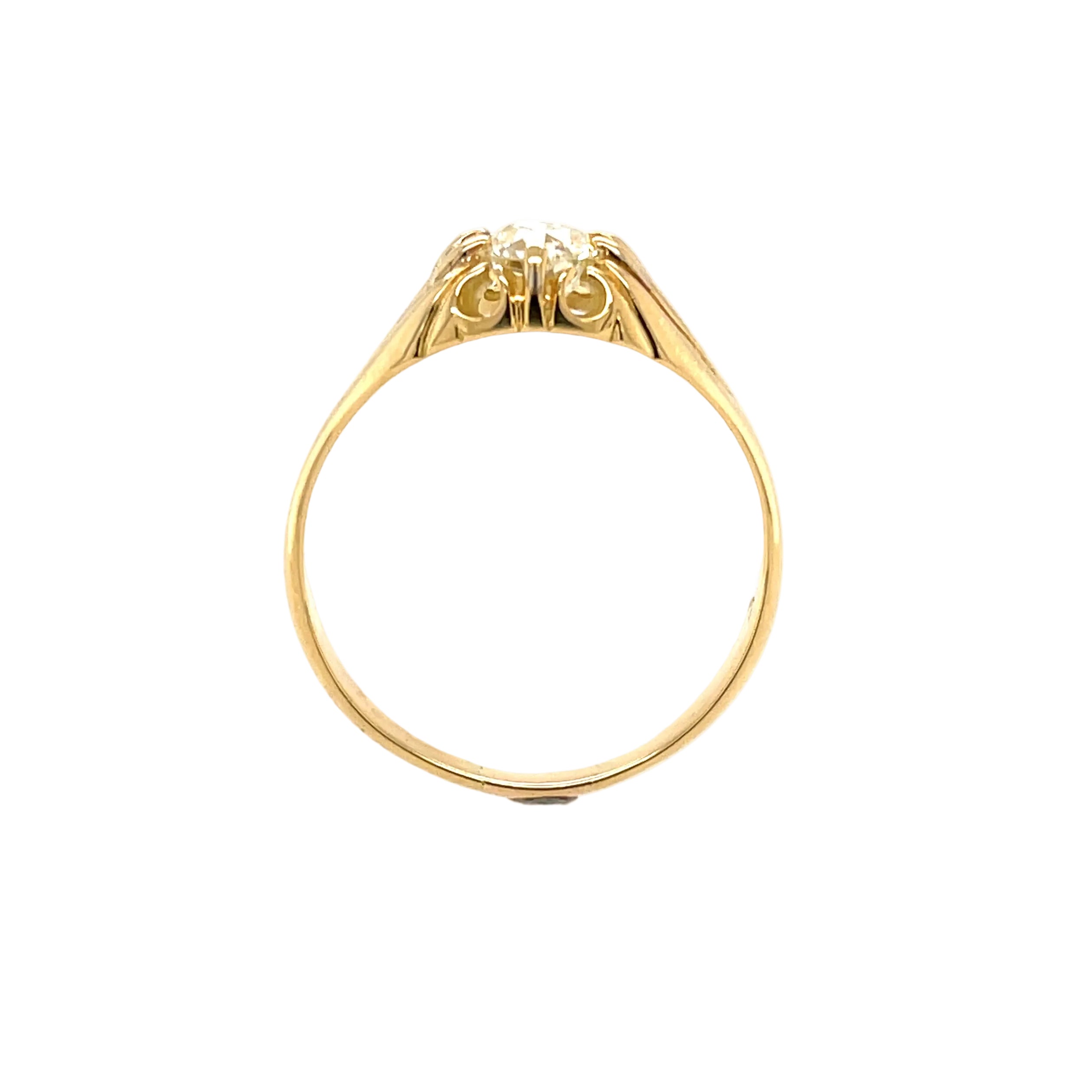 18ct Yellow Gold 0.91ct Old European Cut Diamond Solitaire Gypsy Ring Certified M VS