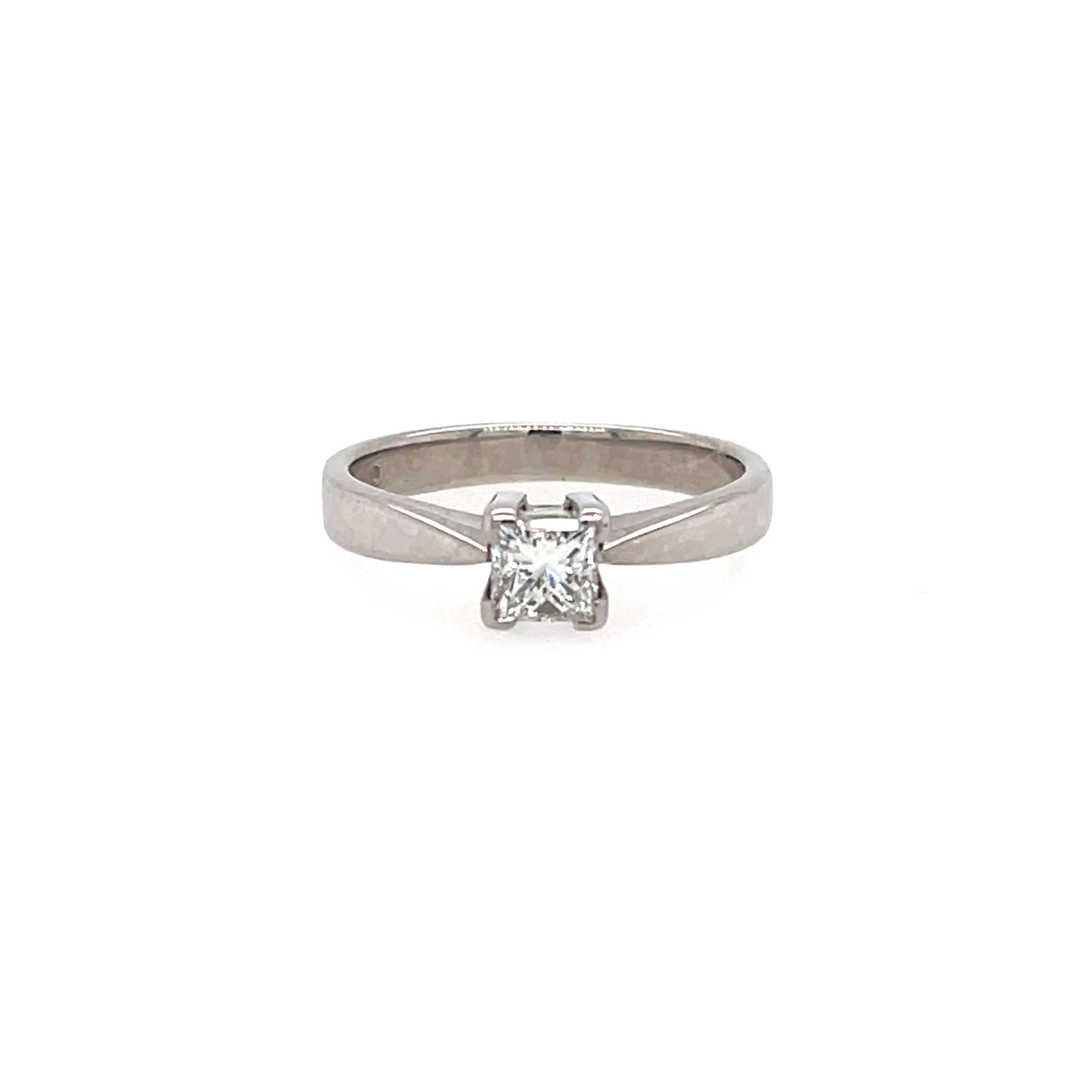 18ct White Gold 0.44ct Princess Cut Diamond Solitaire Engagement Ring Certified F VS
