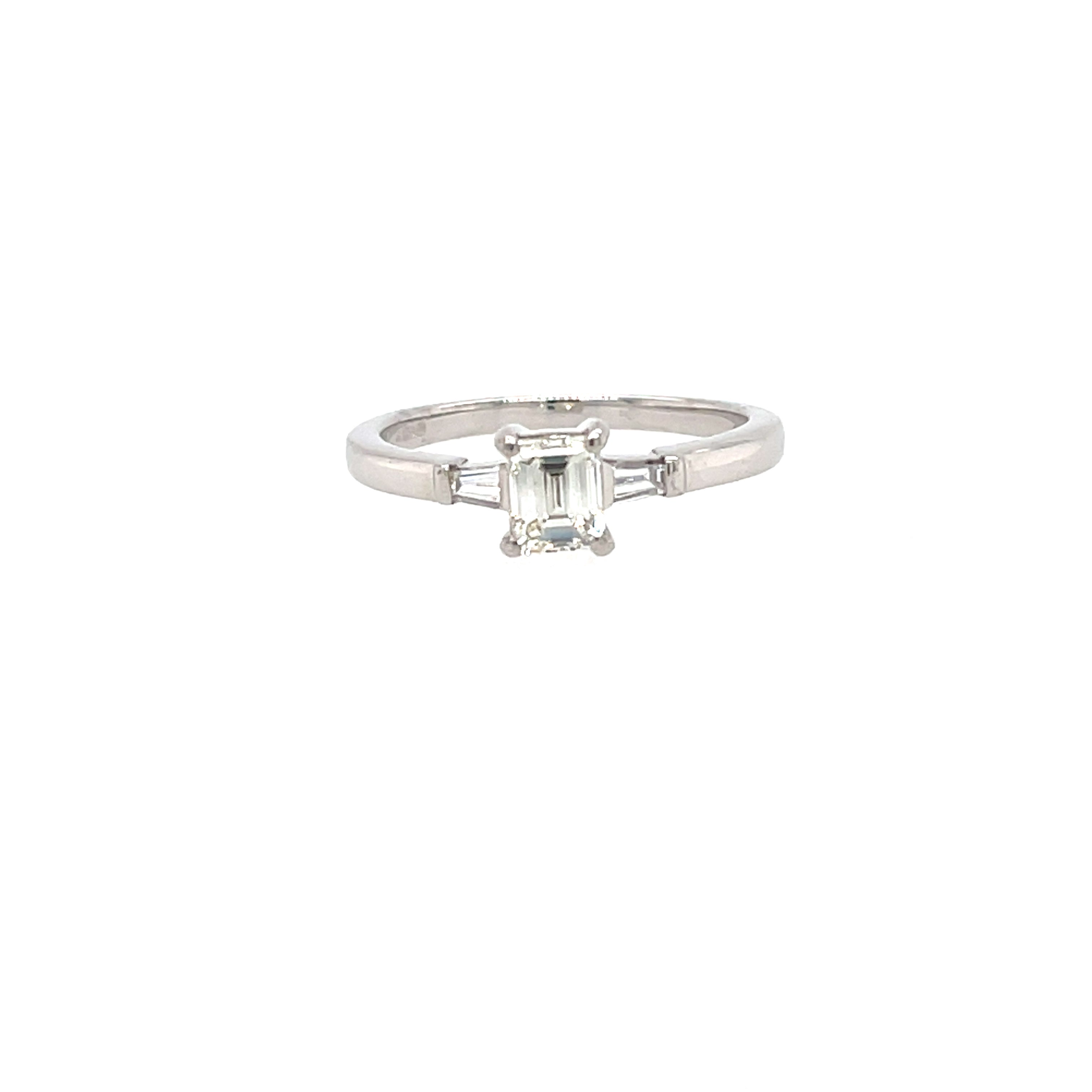 18ct White Gold 0.51ct Emerald Cut Diamond Solitaire Engagement Ring Certified K VVS
