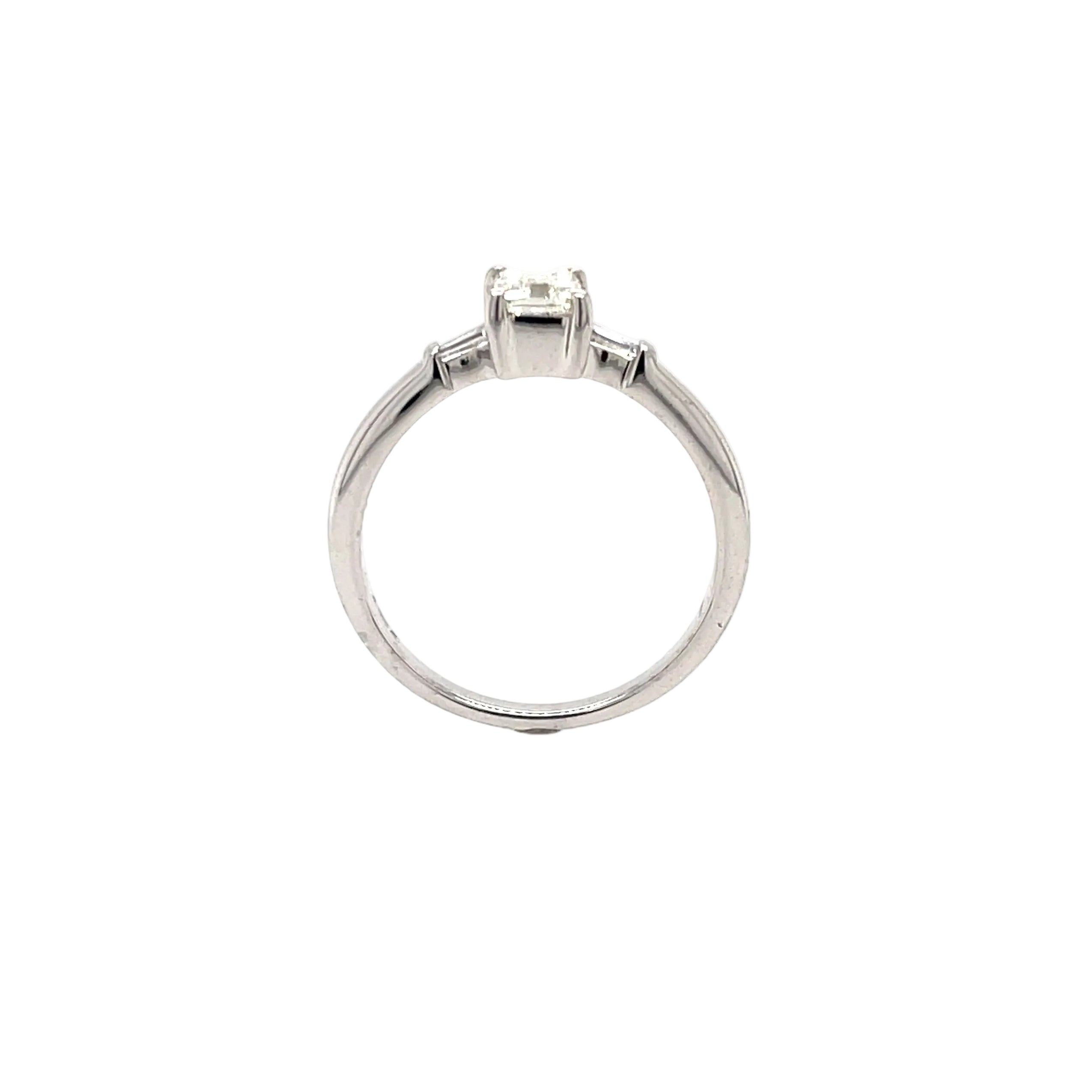 18ct White Gold 0.51ct Emerald Cut Diamond Solitaire Engagement Ring Certified K VVS